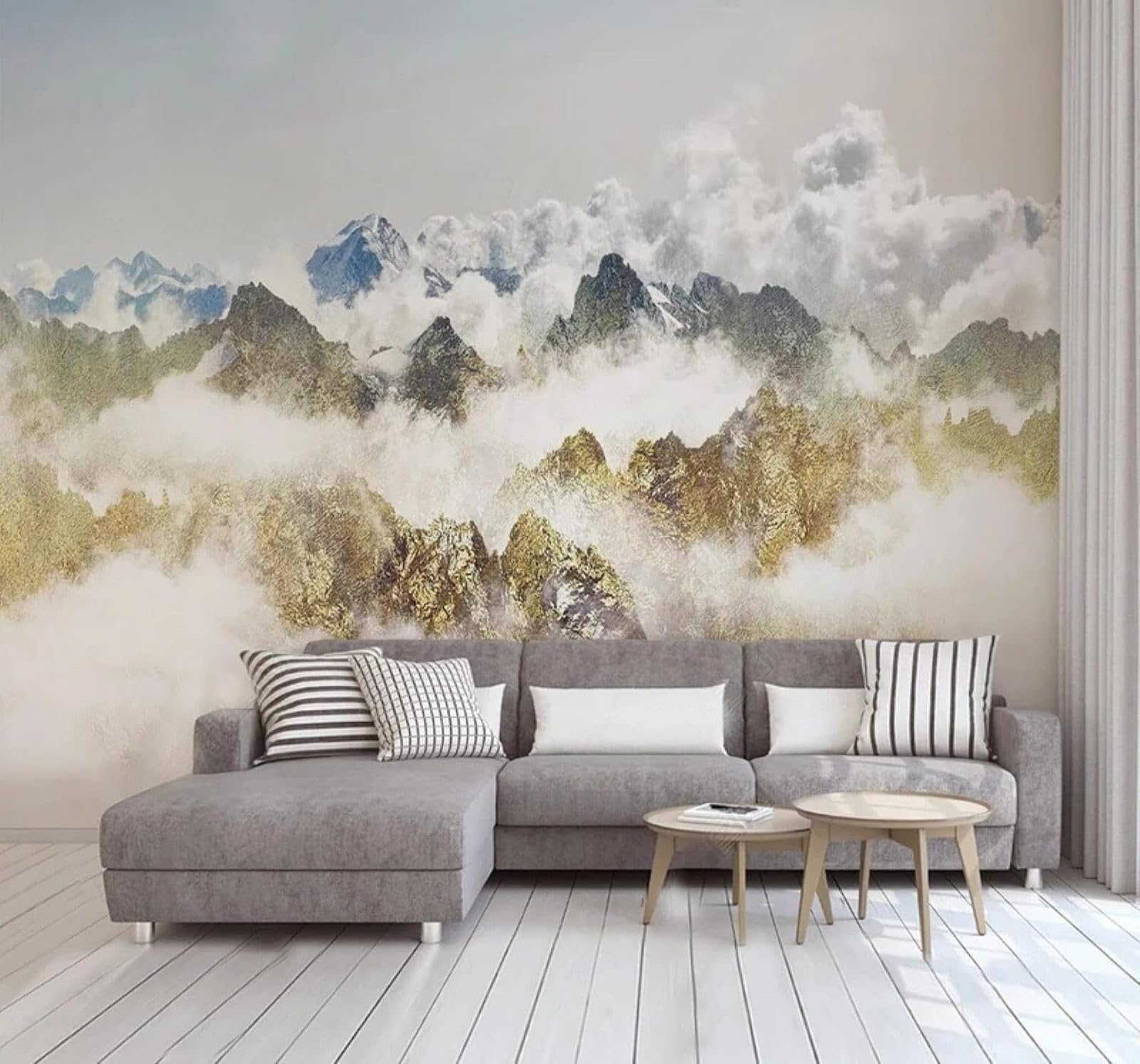 Xlming 250Cm×170Cm(B×H) Creative Light Luxury Gold Mountain Peaks Clouds 3D Wallpaper Luxury Home Dining Decor Paste Sofa Living Room The Wall For Bedroom Mural-250Cm×170Cm