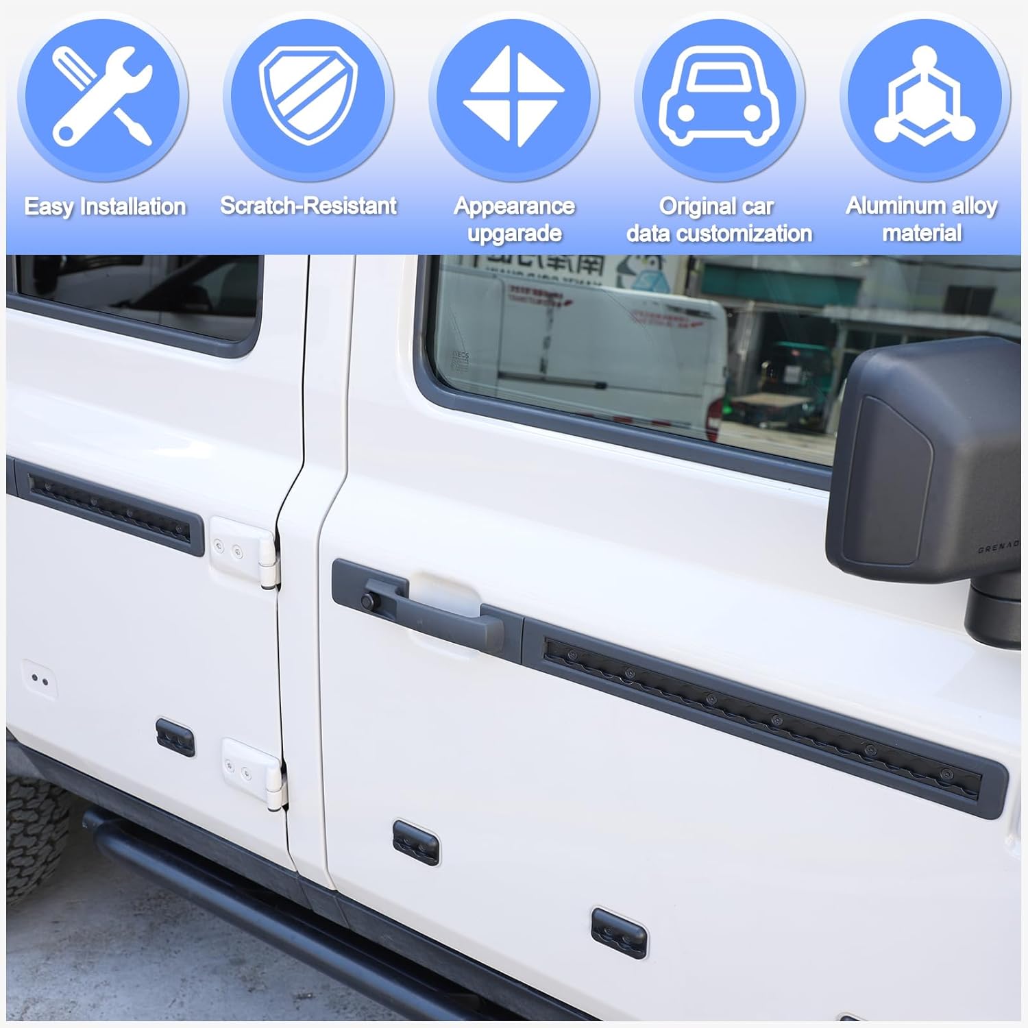 Exterior Utility Belt Rail Kit for INEOS Grenadier 2020-2026 Accessories, Front/Rear Door Panel L-Track Rails Rack Shelves, Door Panel Expansion Base Trim Replacement kit, Aluminum Alloy