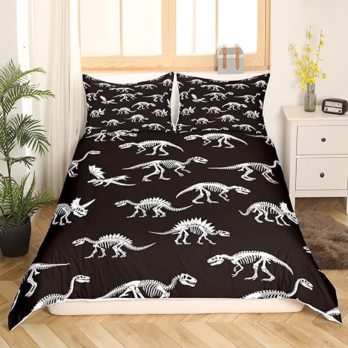 Miniatura 2 de Dinosaur Skeleton Duvet Cover Queen Size Dinosaur Bones Comforter Cover with 2 Pillowcase for Teens Adults Kids Ancient Animals Bedding Set Black
