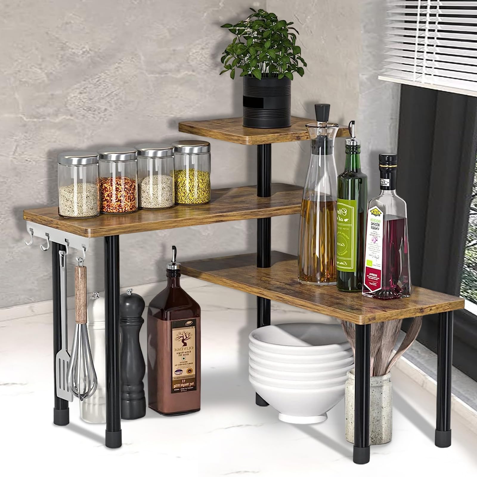 Estantería esquinera de cocina, estante de esquina para cocina, baño, esquina de mesa, multinivel, tridimensional, ahorro de espacio, estante para especias, estante cosmético, soporte para