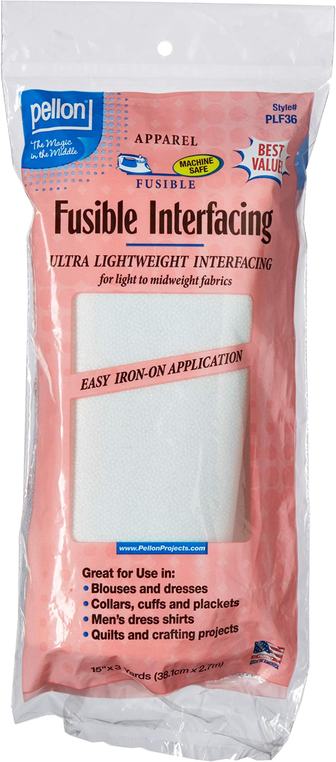 Pellon Interfacing Sheer/Light Fuse 15"x3yd Pkg Wh