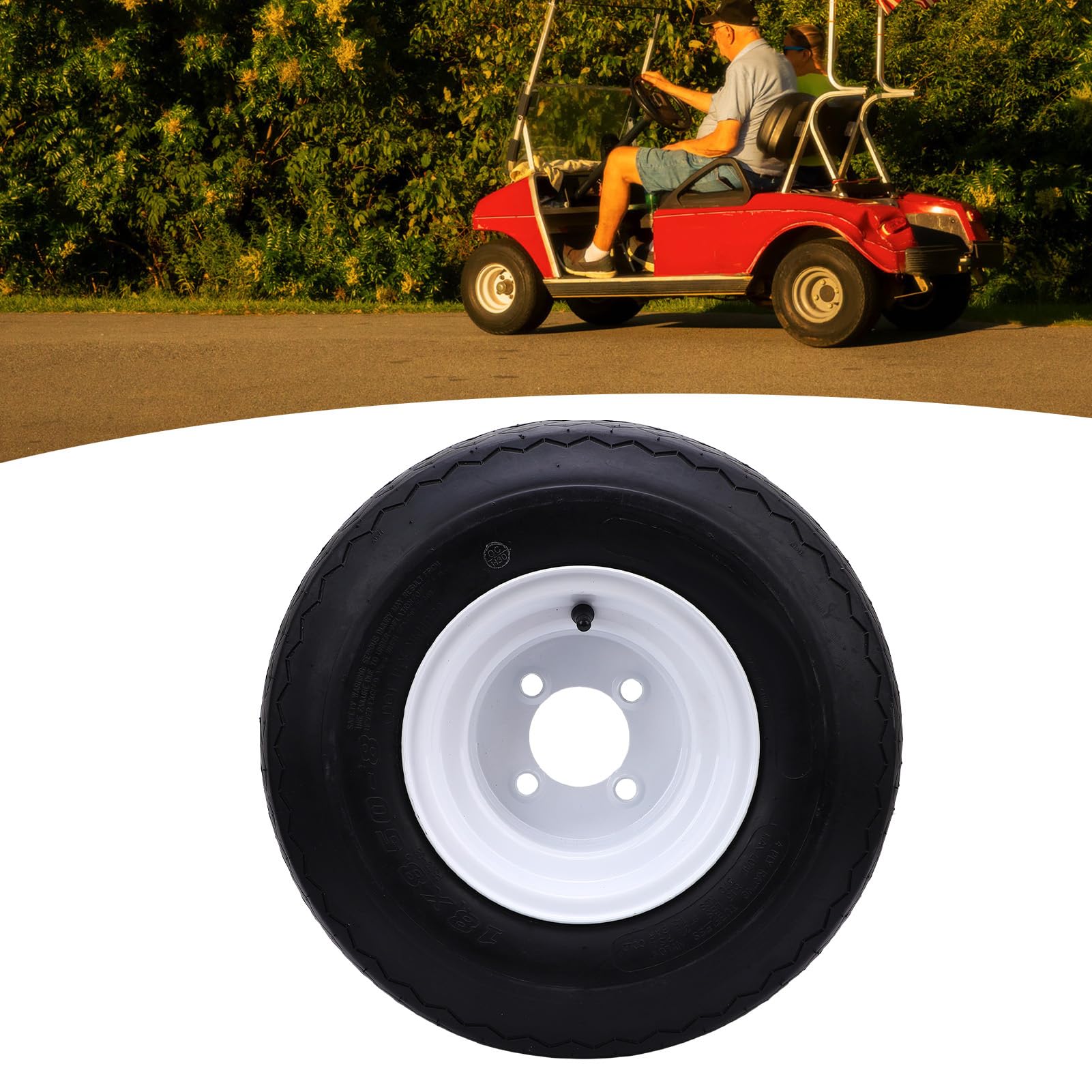 Asixxsix 18x8.50-8 Neumáticos de Cortacésped con Borde, 4 Pernos 4 Capas de Neumáticos sin Tubería y Conjunto de Ruedas, Neumático de Césped de Goma Delantero/Trasero para Montar