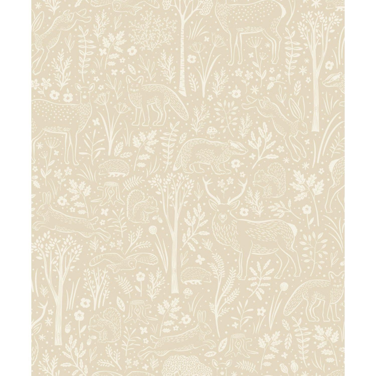 Yöl Cream Scrubbable Charming Wallpaper - Little Dreamers Animals Nature Forest - Nursery Kids Room Play Area Playful - Paste The Wall Vinyl Wallpaper - 10.05M X 53Cm Roll - Feature Wall Sophisticated