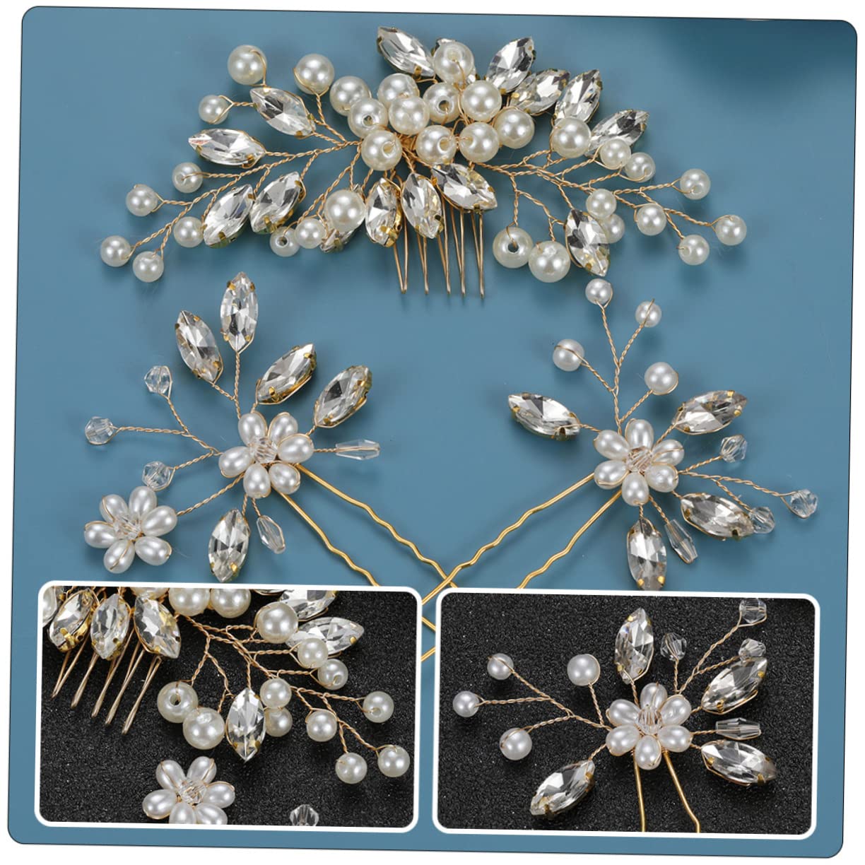 MAGICLULU 4 Sätze Haarnadel Hochzeit Braut Haarkamm Haarschmuck Haarspangen Haarklammer Tiara braut kopfschmuck dekorative Kopfbedeckung Pferdeauge schmücken einstellen Zubehör Zinklegierung