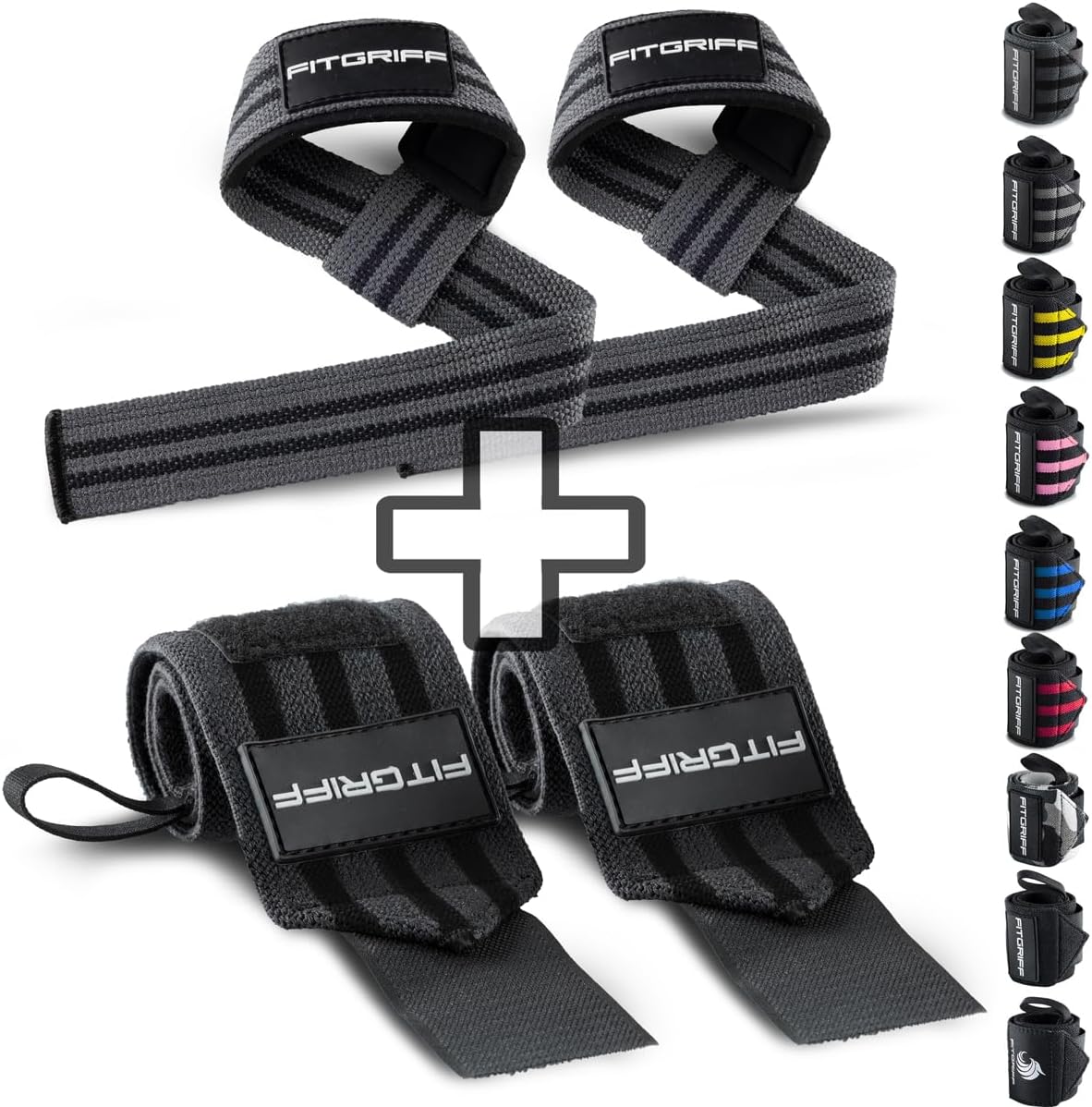 FitgriffWrist Wraps + Lifting Straps (Bundle) - Wrist Straps for Weightlifting, Gym, Strength Training, Fitness - for Men and Women