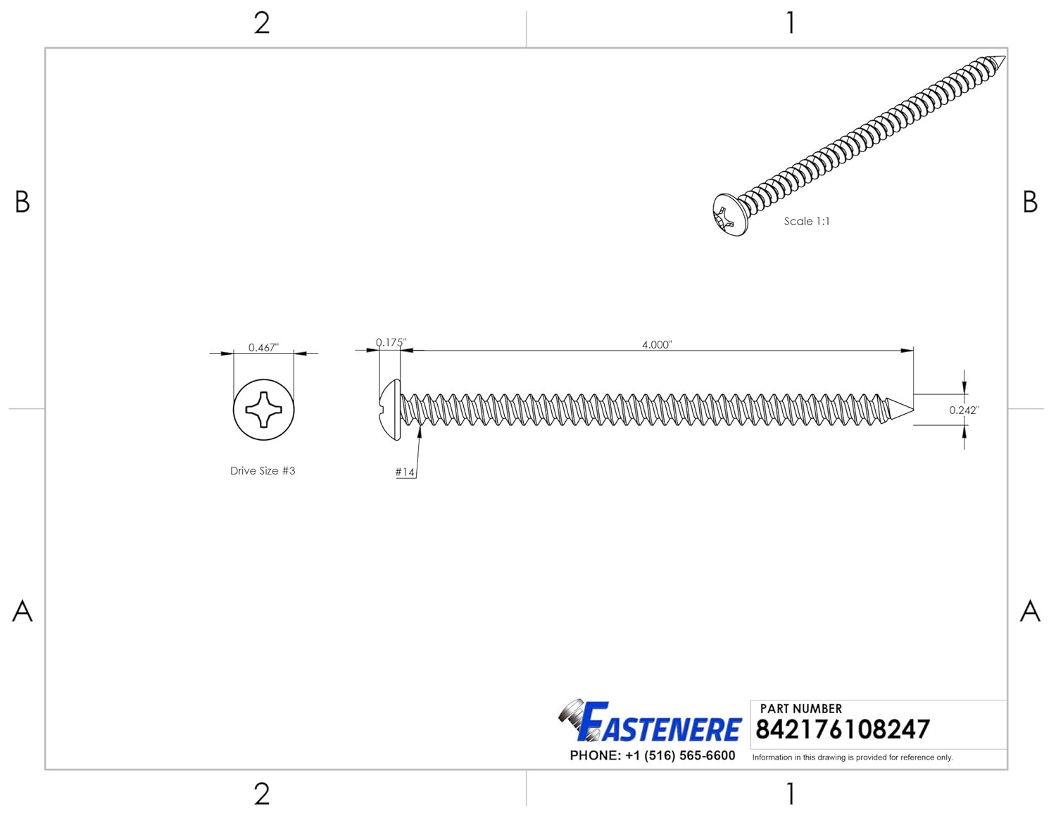 #14 x 4 Pan Head Sheet Metal Screws, Stainless Steel 18-8, Full Thread, Bright Finish, Self-Tapping, Quantity 50 by Fastenere