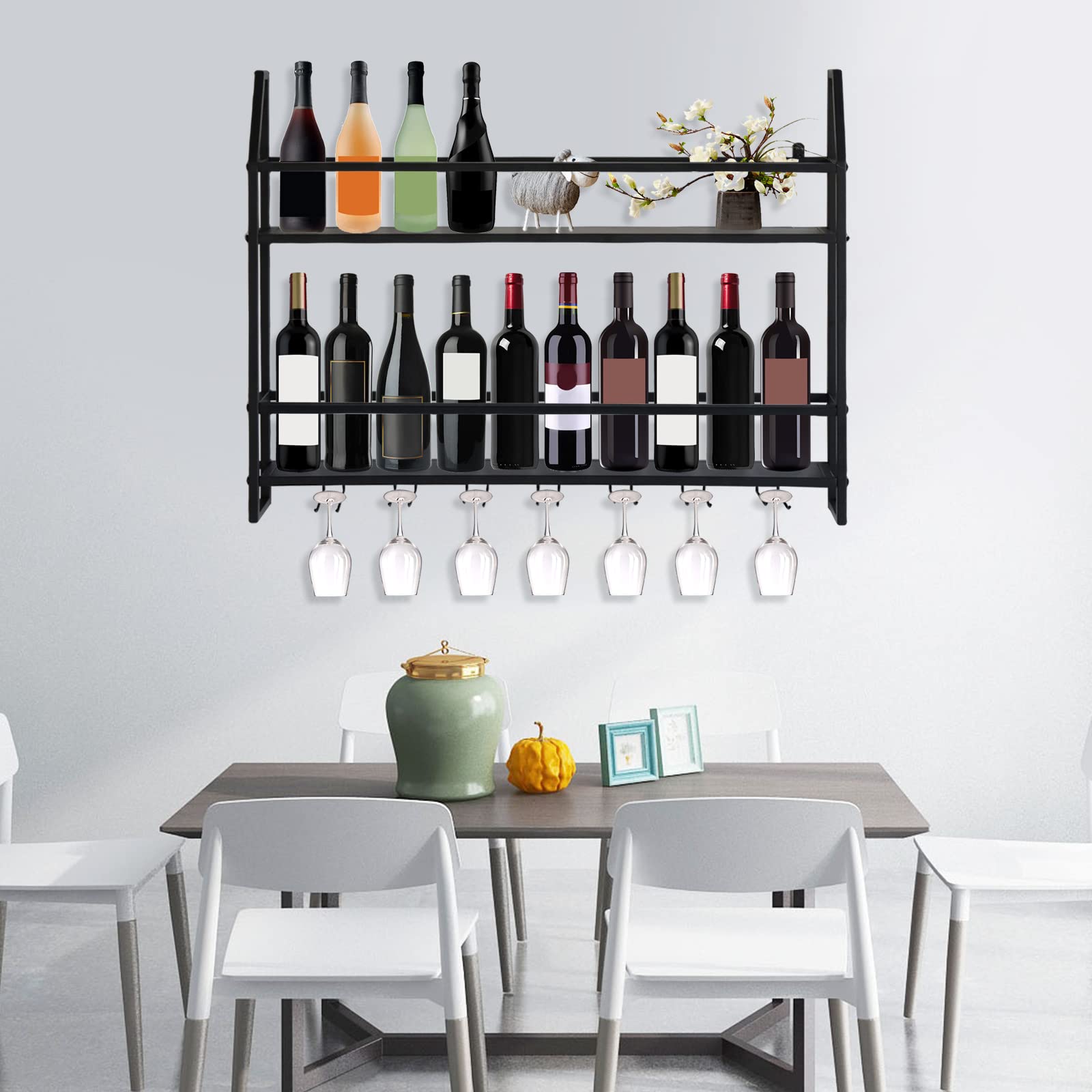 Regał na wino do montażu na ścianie, przemysłowy regał metalowy, regał na butelki wina, przemysłowy regał kuchenny, wielofunkcyjny regał do przechowywania z haczykami, do restauracji, baru,