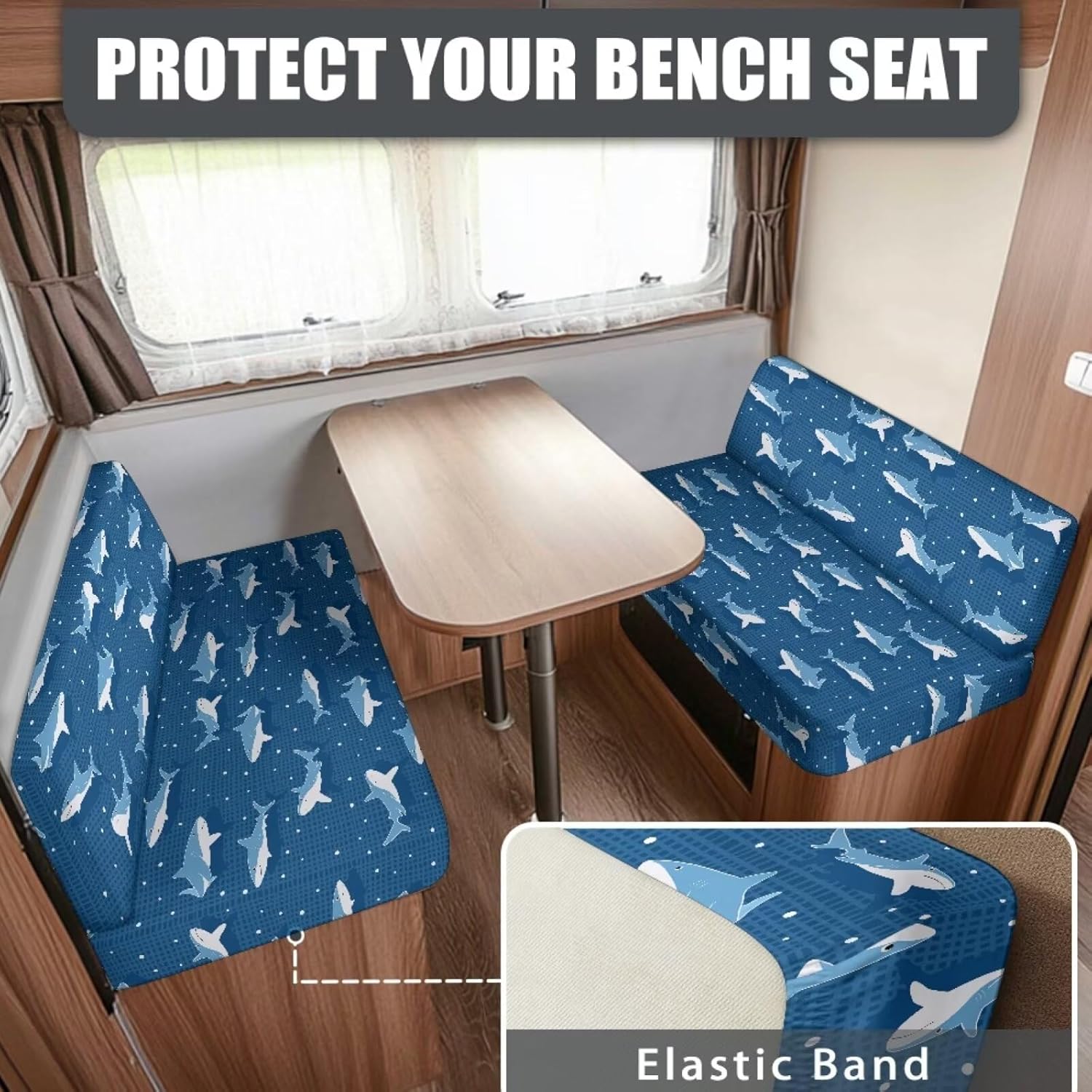 Yewatlles Cute Shark RV Dinette Cushion Covers Soft Printed Couch Cushion Slipcovers Replacement Anti-Slip Sofa Cushion Cover for Dogs Kids