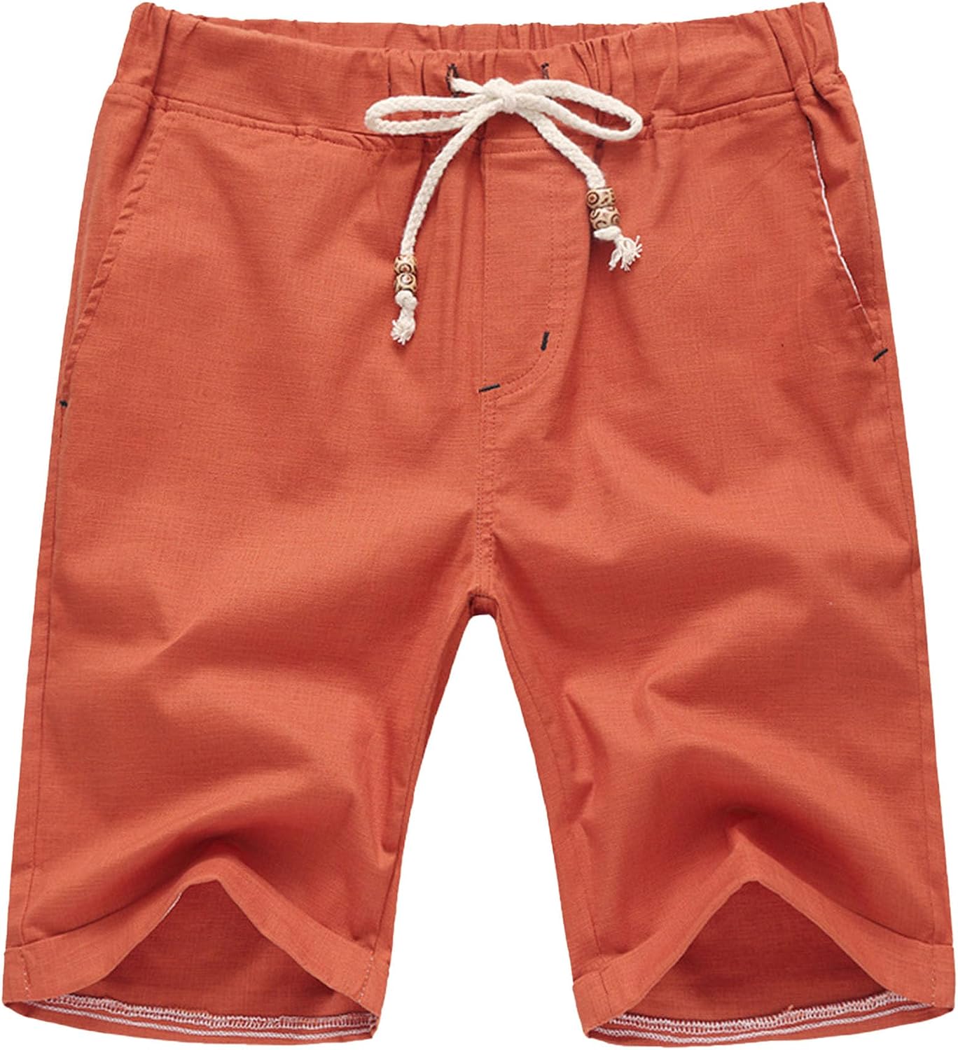 DGHM-JLMY Men's Linen Elastic Waist Drawstring Shorts Lightweight Breathable Beach Shorts Summer Yoga Golf Shorts with Pocket