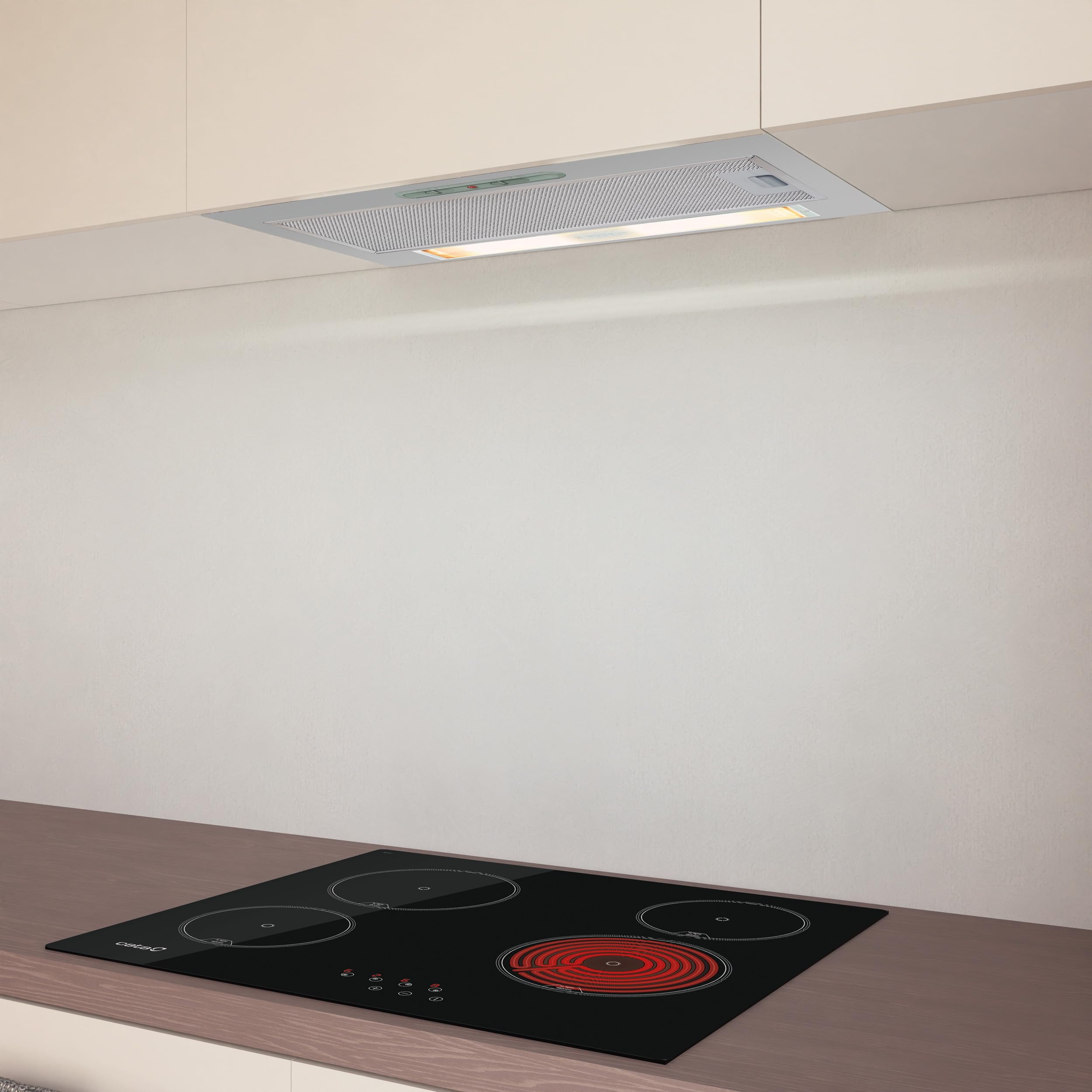 CATA G 45 X Cappa Aspirante Cucina Pannello di Controllo a Scorrimento 2 Livelli di Aspirazione Illuminazione LED E 14 Motore Extra Silenzioso Acciaio Inox Classe Energetica E 56cm