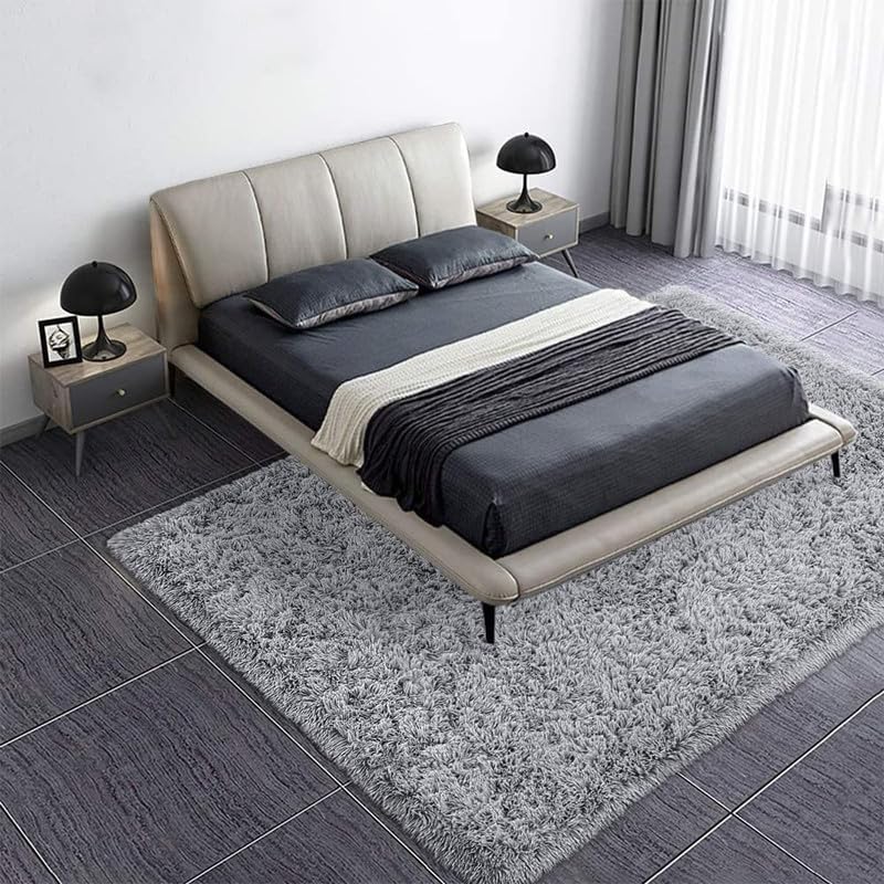 Image of Carpet for Living Room 5X7 FEET Modern Soft Shaggy Carpet Thick, Fluffy & 2 inch Pile Shag Rug for Your Kids Room, Bedroom & Livingroom (Grey)