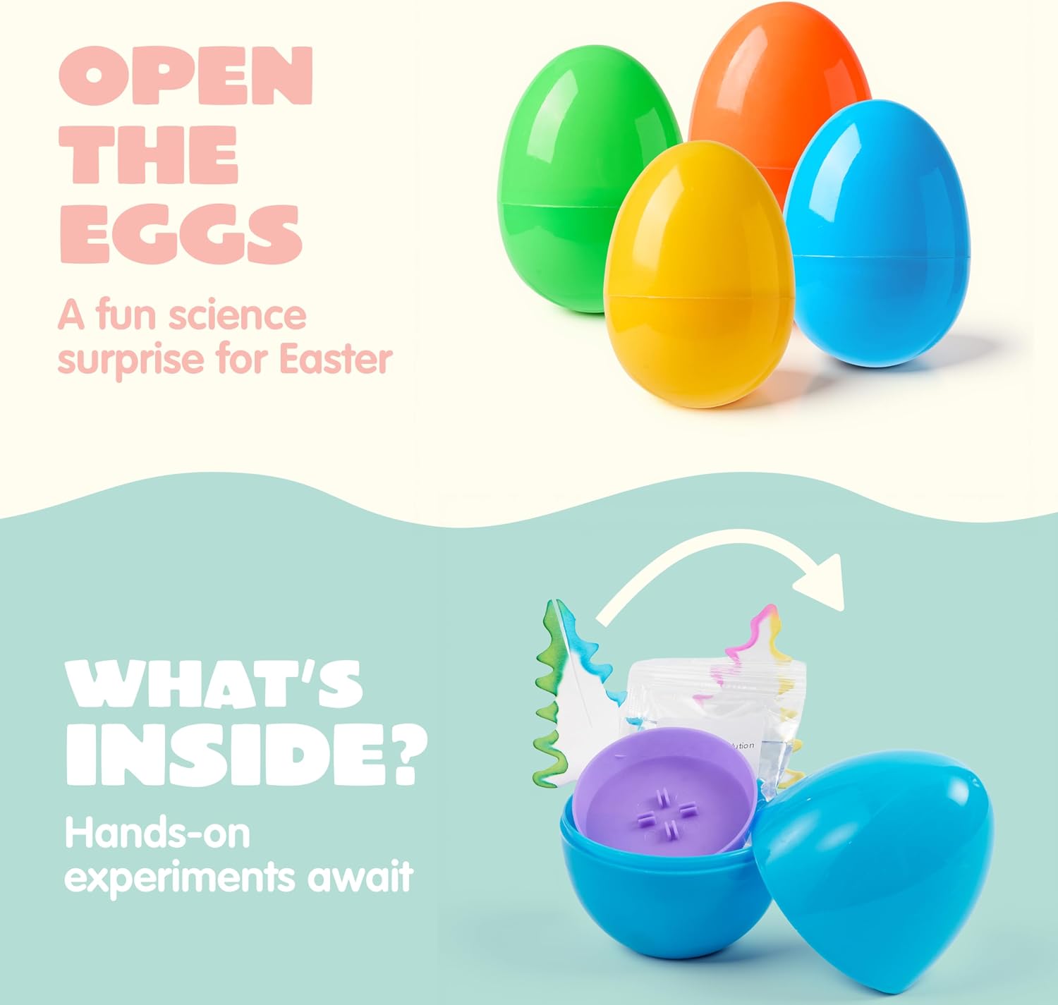 JOYIN 4pcs Jumbo Easter Science Experiment Eggs, Colorful Eggs Prefilled with 4 Fun Educational Science Experiment, Egg Hunt, Basket Stuffers for Kids, Easter Theme Party Favors