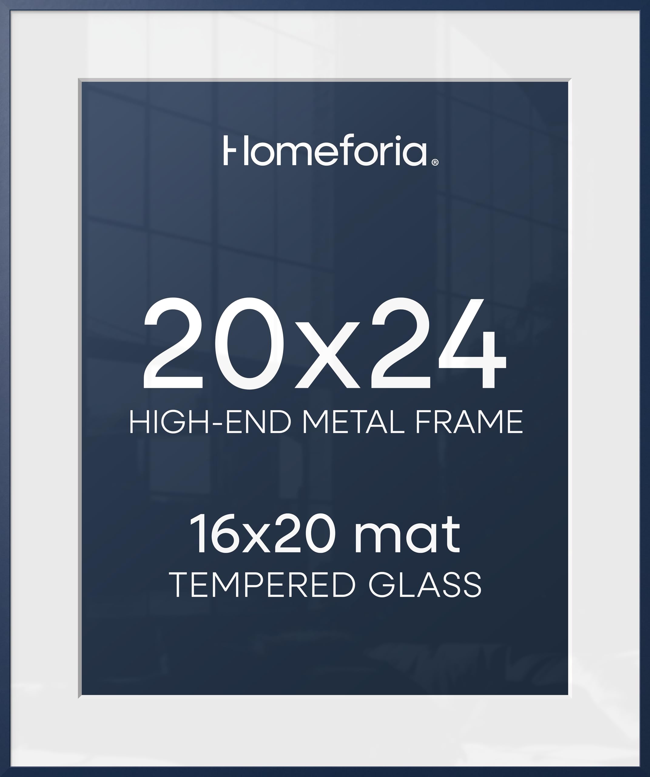 Homeforia 20x24 Frame Navy Blue, High End Metal 20x24 Poster Frames with Mat 16x20 inch Photo, 20 x 24 Navy Blue Picture Frame Matted to 16 by 20 Print, 24x20 Frame, Tempered Glass, Wall Kit, Set of 1