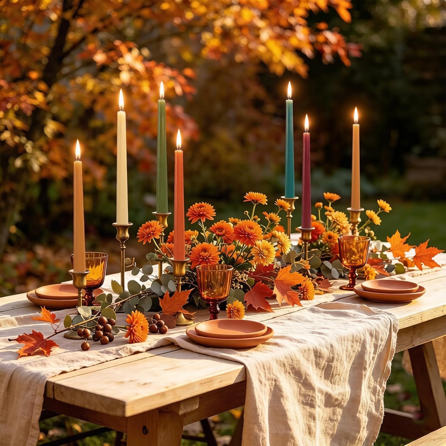 AnyDesign 12Pcs Fall Taper Candles 10 Inch 6 Retro Autumn Colors Wax Long Unscented Candlesticks for Autumn Wedding Harvest Thanksgiving Holiday Dinner Party Home Decor