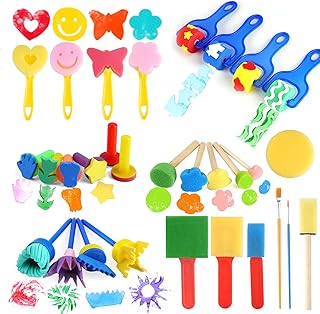 30 Stück Schwamm Pinsel Set Kinder, Kann Wiederverwendet Werden Schwammpinsel, Pinsel Kinder, Schaumstoff Pinsel für DIY-B...
