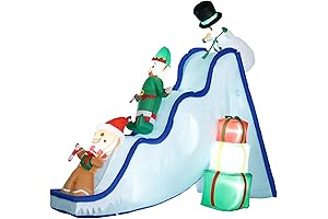 HOMCOM Christmas Inflatable Outdoor Decoration Christmas Ski Décor Snowman Elf Gingerbread Man on Ski Slope