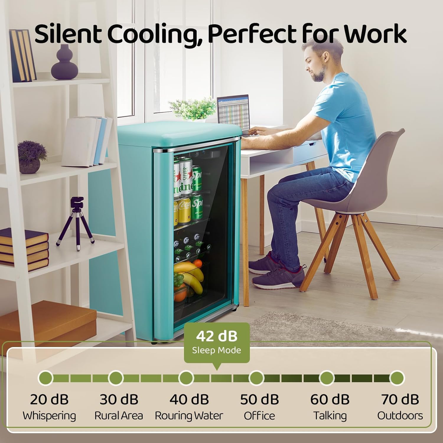 Cucina Magica 4.9 Cu.Ft Retro Beverage Refrigerator Double Glass Door Fridge - Holds 160 Cans, 7 Temp Settings Adjustable Shelves, Quiet 42dB - Perfect for Kitchen, Bar, Dorm