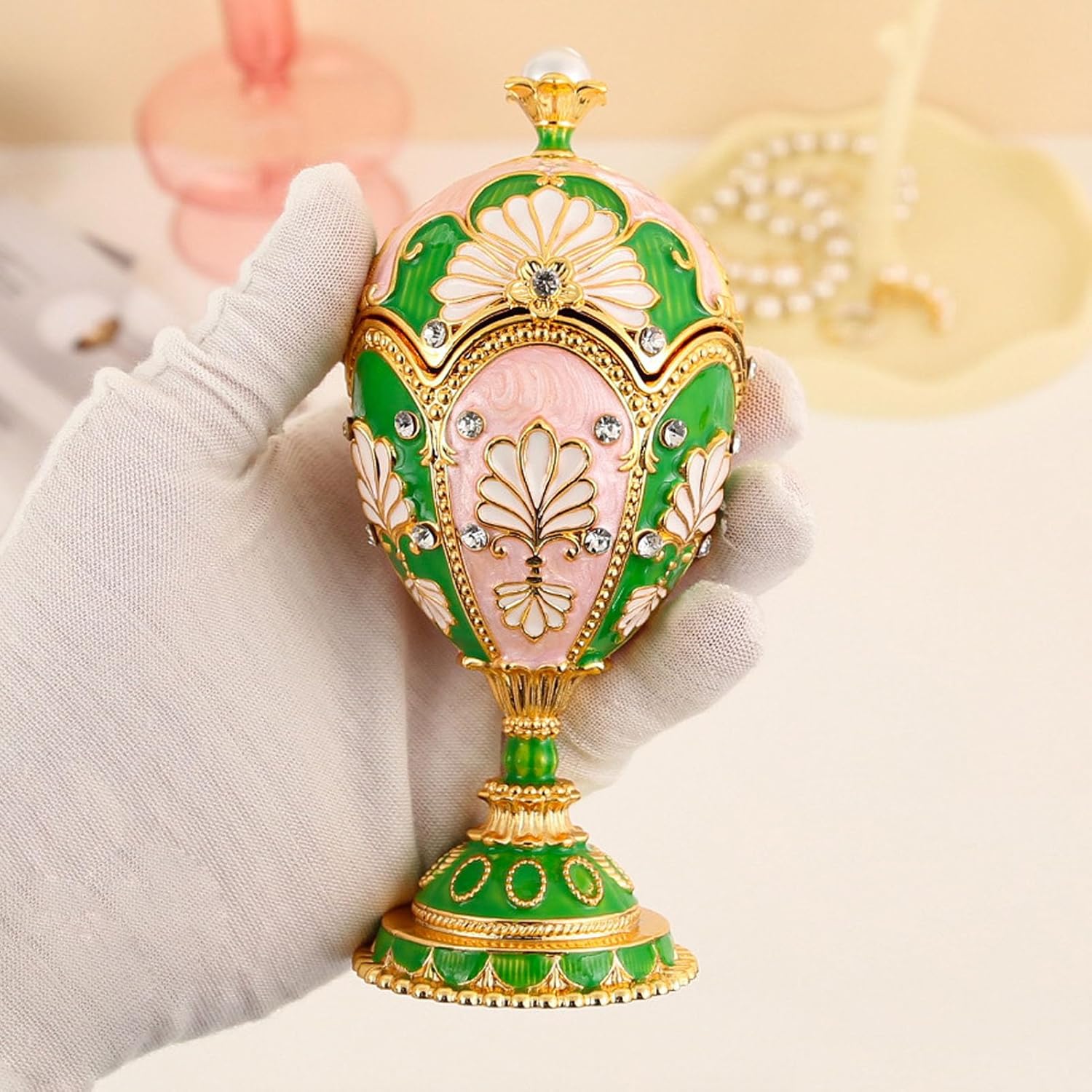 Metallmarket Easter Egg Shaped Jewellery Box Hand-Painted Decorative Rhinestone Stands Alloy Hinges Injured Jewellery Box Small Jewellery Box Jewellery Box Jewellery Box