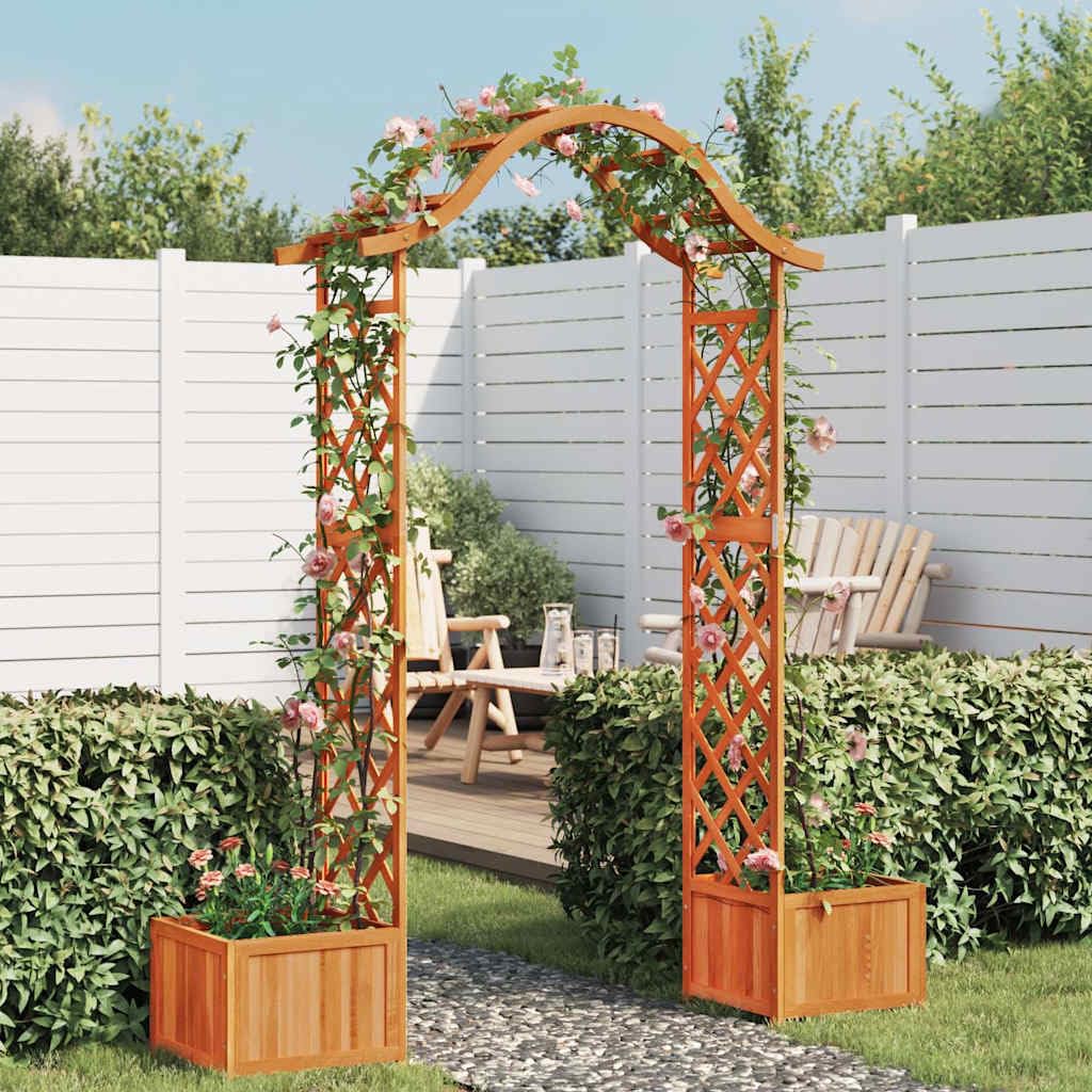 Arco da giardino floreale per matrimonio, griglia da giardino con fioriera in legno di pino massiccio, tutore per rose rampicanti viti decorazione prato esterno