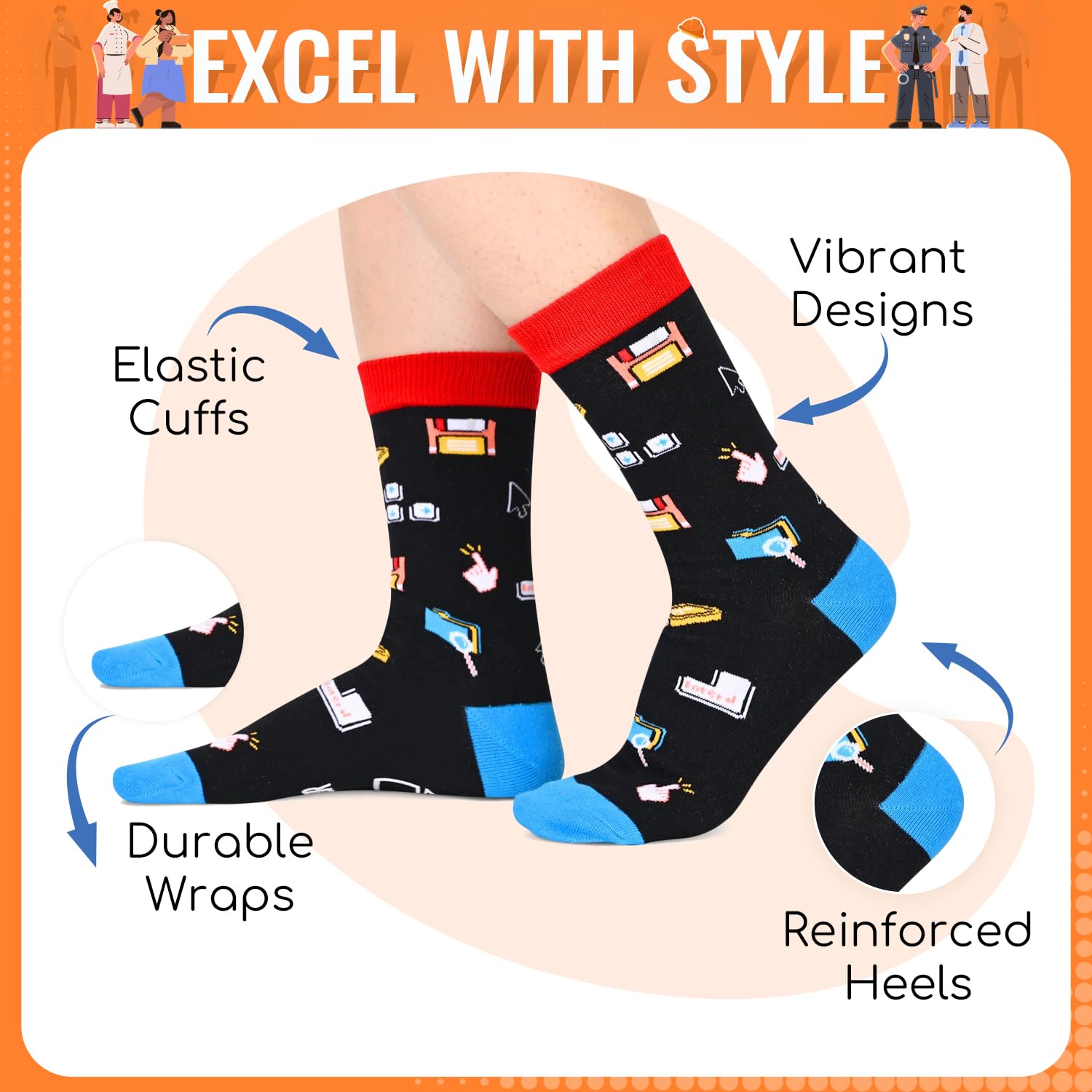 HAPPYPOP Gifts for Geek Chef - Funny Socks for Bus Driver Police Fireman Men Women