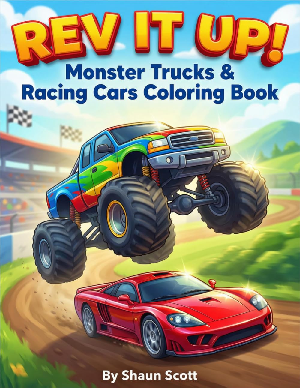 Rev It Up! Monster Trucks & Racing Cars Coloring Book