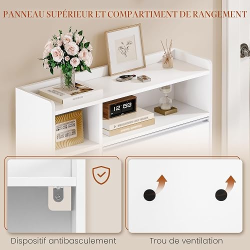 HEXCELEN Meuble à Chaussures Entrée avec 2 Portes, Armoire à Chaussures, 5 Compartiments, Séparateur Réglables, 8 à 12 Paires, pour Entrée, Salon, 84,7 x 24 x 102 cm, Blanc - 5