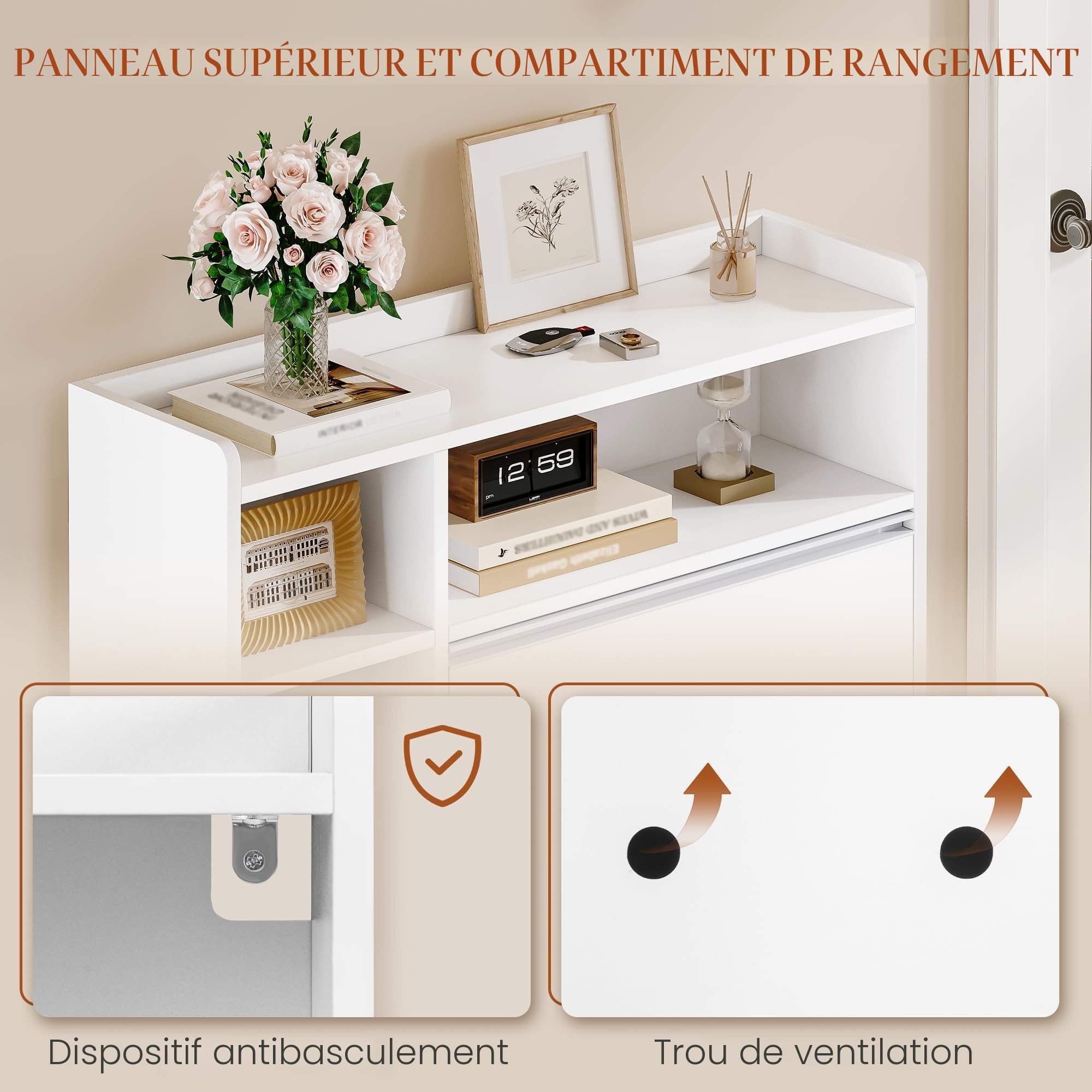 HEXCELEN Meuble à Chaussures avec 2 Portes, 5 Compartiments, Blanc | Armoire à Chaussures, Séparateur Réglables, 8 à 12 Paires, pour Entrée, Salon, 84,7 x 24 x 102 cm