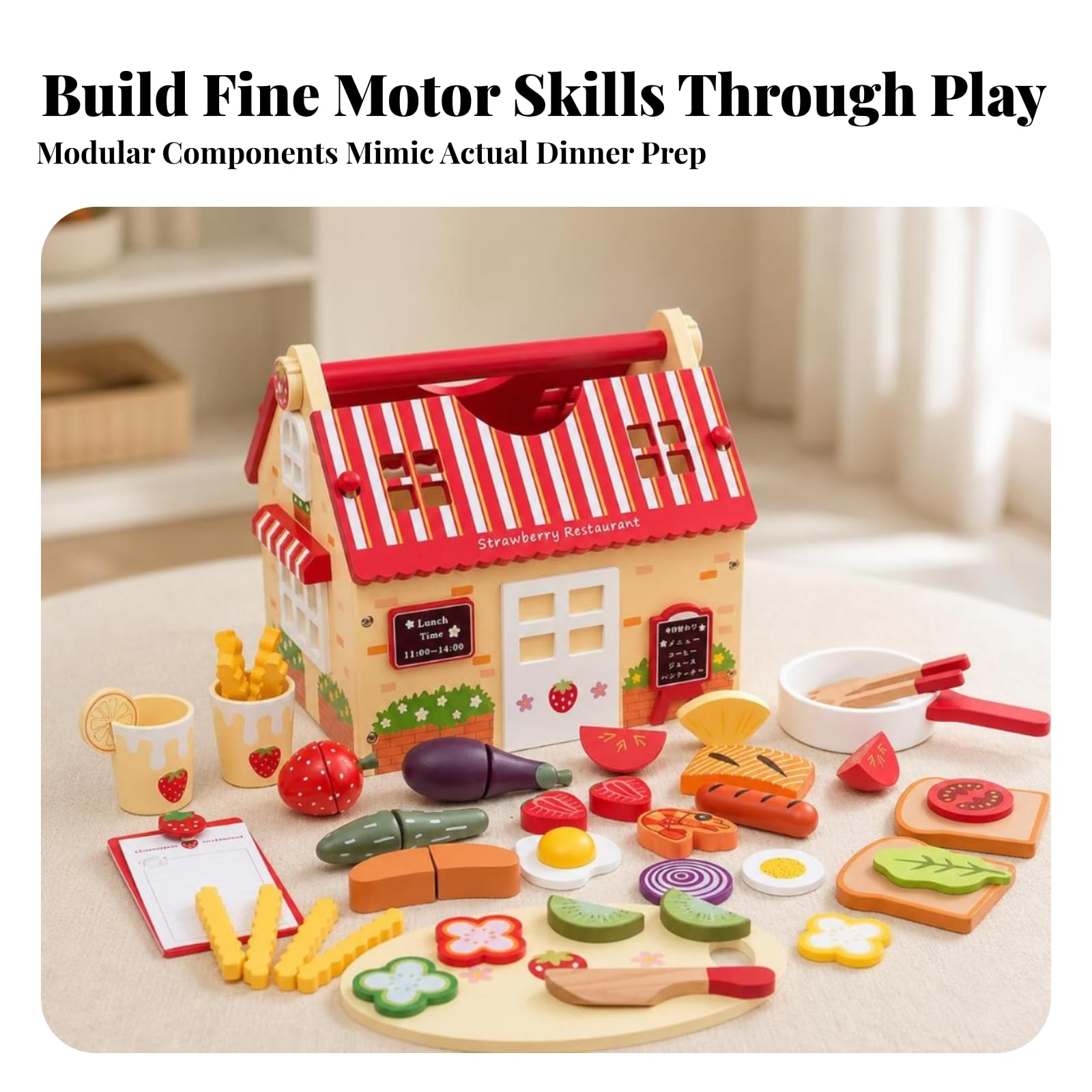 Set Ristorante Giocattolo in Legno | Realistici, Naturale, Giocattoli, per Casa, giochi, Bambini, Bambine