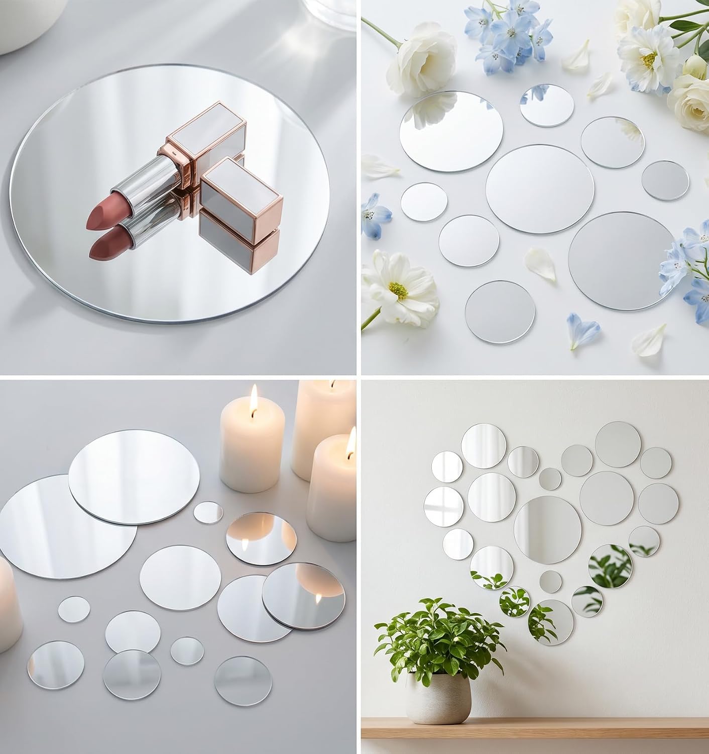 28Pcs Small Round Mirrors for Crafts, Adhesive Acrylic Craft Mirrors