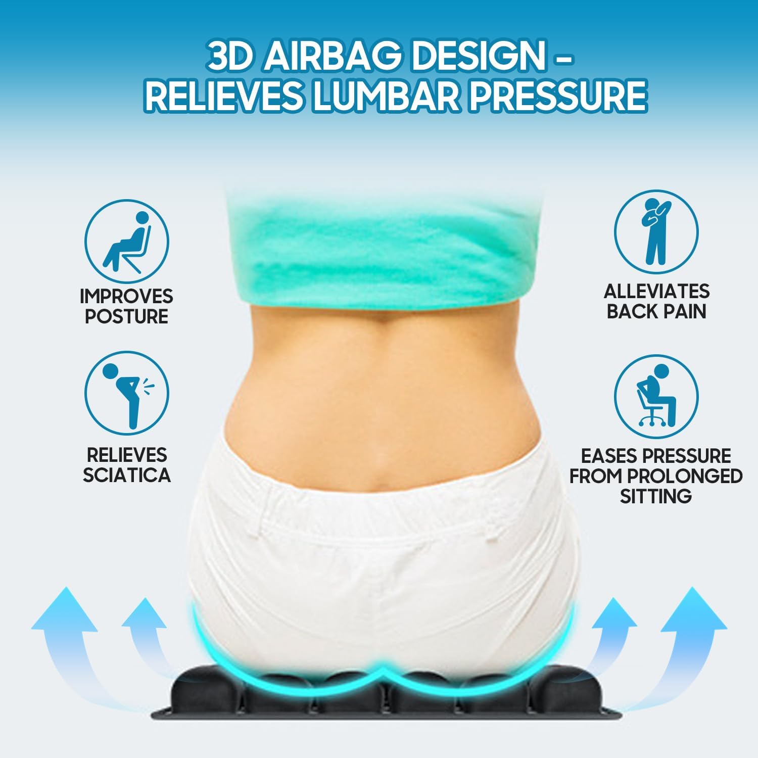 3D Inflatable Seat Cushion, Pressure Relief Design, Protect Lumbar Spine, Portable Travel Seat Cushion Wheelchair Pad for Car Seat, Office Chair, Wheelchair, Stadium - Image 3