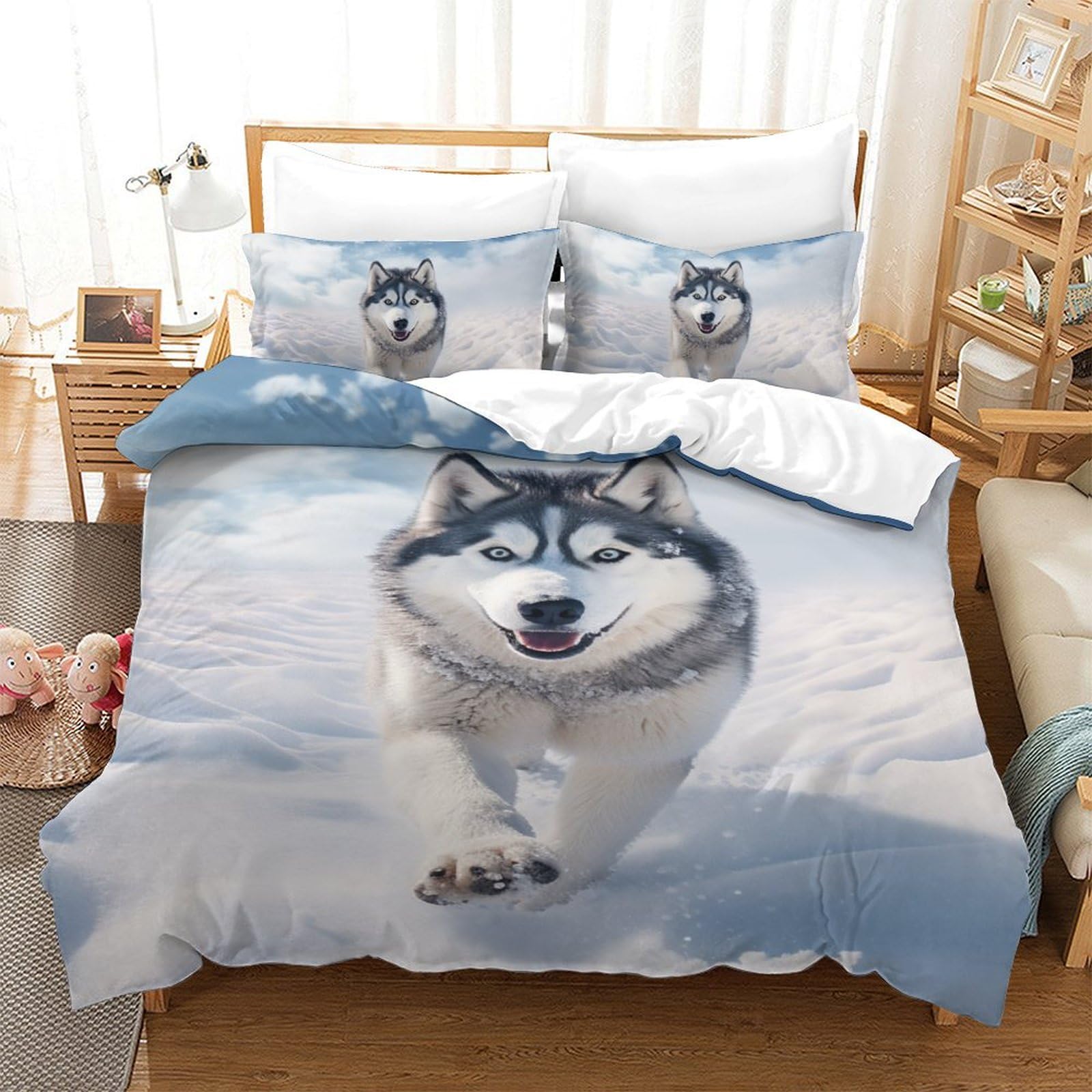 Parure de lit Husky parure de couette 140x200 microfibre avec fermeture éclair drap de lit