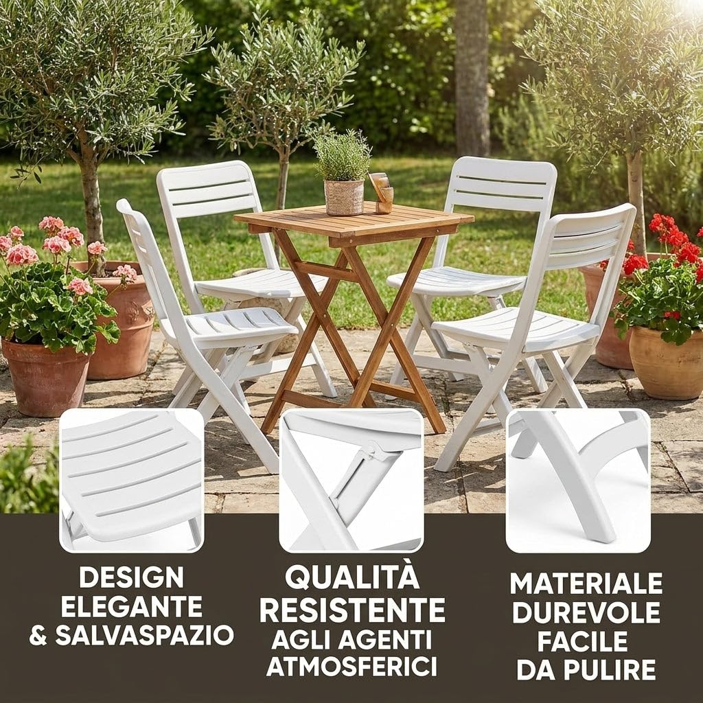 HEMAX Set 4 Sedie Pieghevoli Plastica Bianca Giardino Salvaspazio Gardenia | Sedute Richiudibili da Esterno Terrazzo Balcone Mobili per Eventi Catering Leggere e Resistenti Facili da Pulire Comode Casa