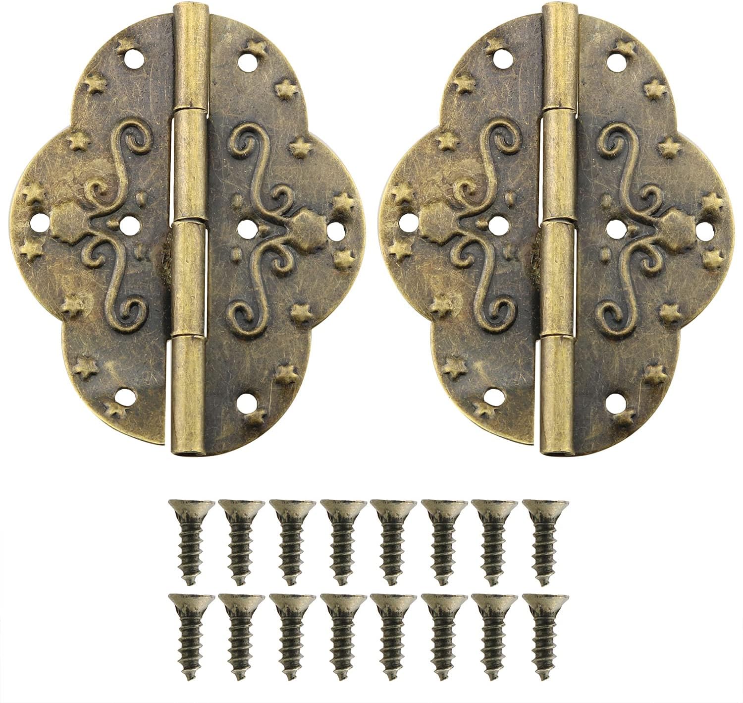 HJ Garden 2PCS Antique Bronze Iron Decorative Hinges Antique Oval