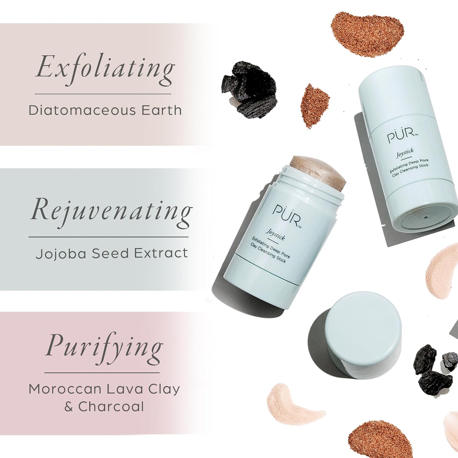 PÜR Minerals Face Clay Mask Stick - Exfoliating Deep Cleanser Joystick Clay Mask for Pores & Blackheads - Facial Cleanser Skincare with Moroccan Clay & Charcoal Rejuvenates & Purifies Skin, Vegan - Image 4