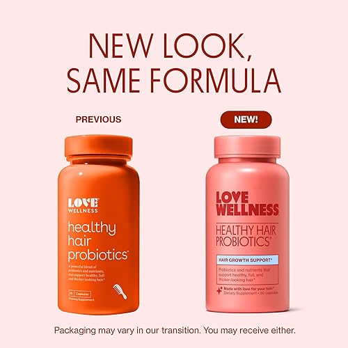 Miniatura 2 de Love Wellness Probióticos saludables para el cabello, 30 cápsulas, mezcla de probióticos que apoyan el crecimiento del cabello y el cuero cabelludo