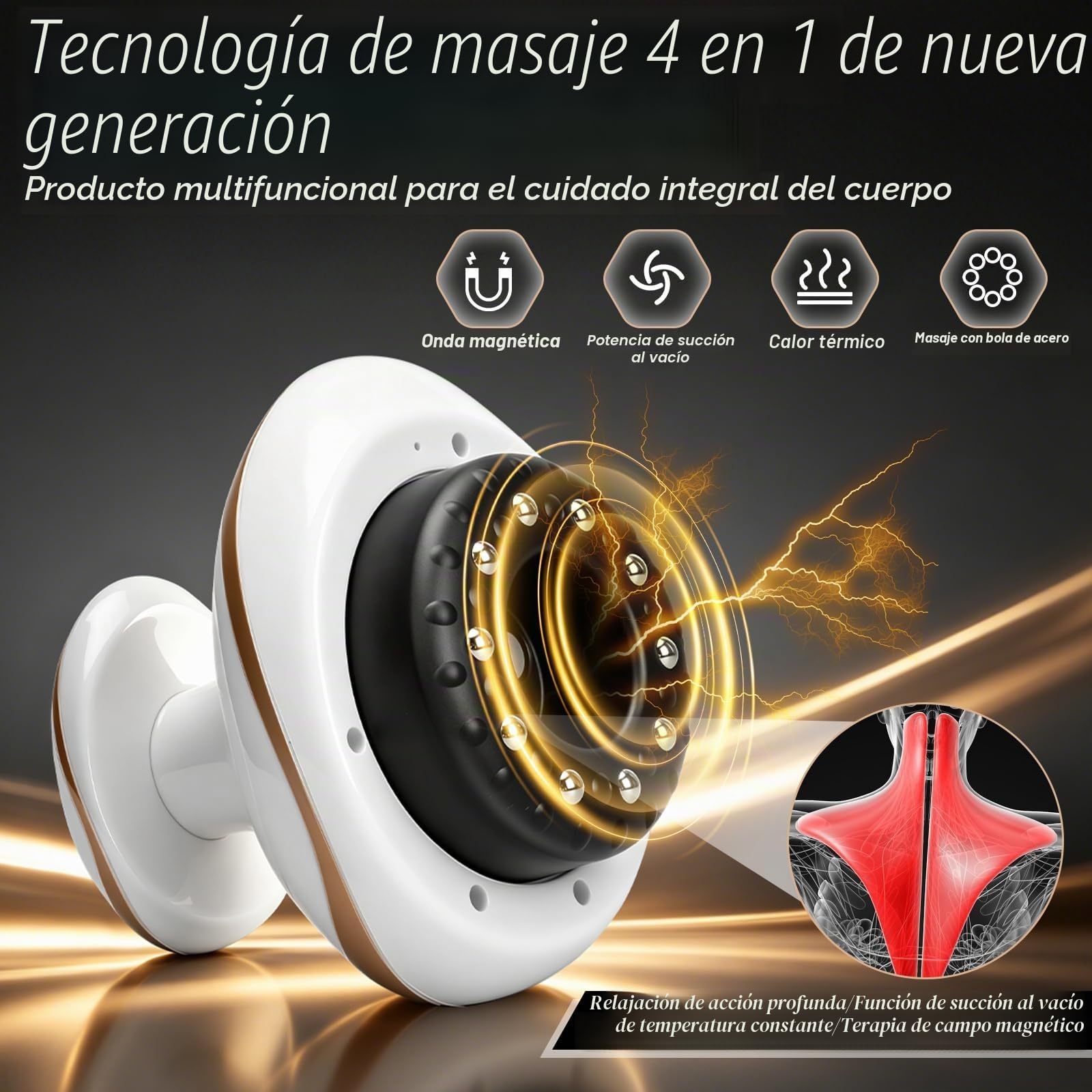 Maquina Celulitis 4 en 1, Masajeador Anticelulítico con Luz Roja y Calor, 9 Modos Vacum Vacuvia, Portátil y Recargable, Masajeador eléctrico GuaSha para Celulitis en Abdomen, Cintura y Brazos