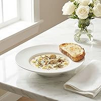 Vista 5 de cuencos de sopa con borde de cerámica, 5.1 oz, blancos de 8.5 pulgadas, juego de 4 platos pequeños exquisitos para sopa, platos para pasta con borde