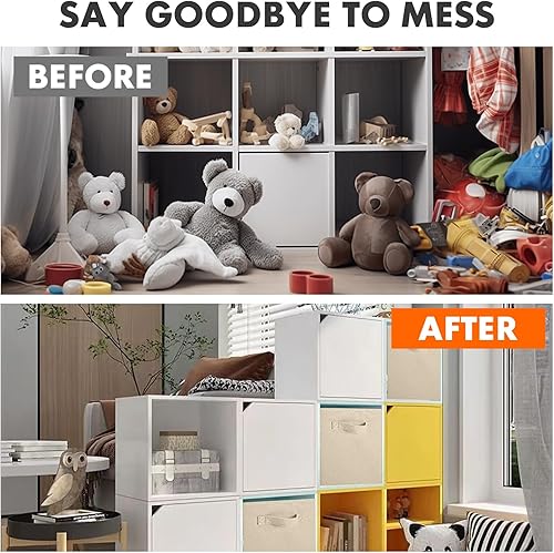 Miniatura 5 de ShellKingdom Cubos de almacenamiento de tela plegables y cajón organizador de tela para armario y juguetes, paquete de 6 (beige)