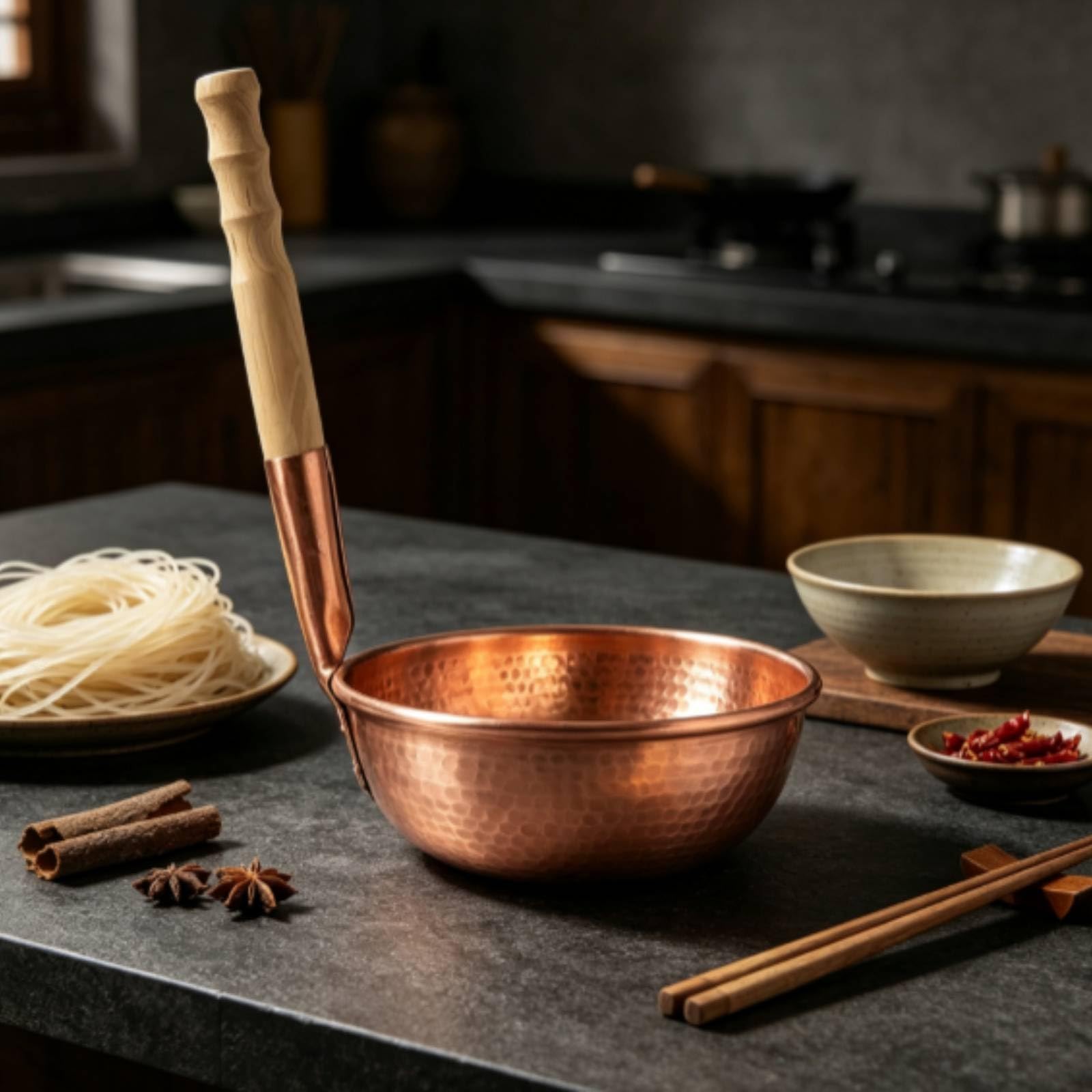 Baoblaze Casserole en Cuivre Casserole Poêle Marmite Poêlon avec Manche en Bois Ergonomique Distribution Homogène de la Chaleur Service à Table Adaptée