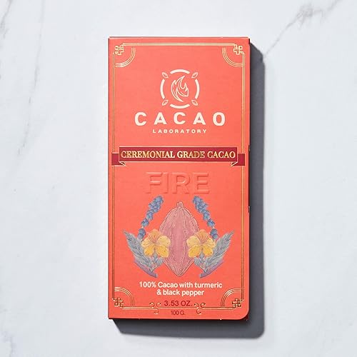 Cacao ceremonial de origen único  Mezcla de fuego 100% cacao de grado ceremonial con cúrcuma y pimienta negra (3.53 oz)