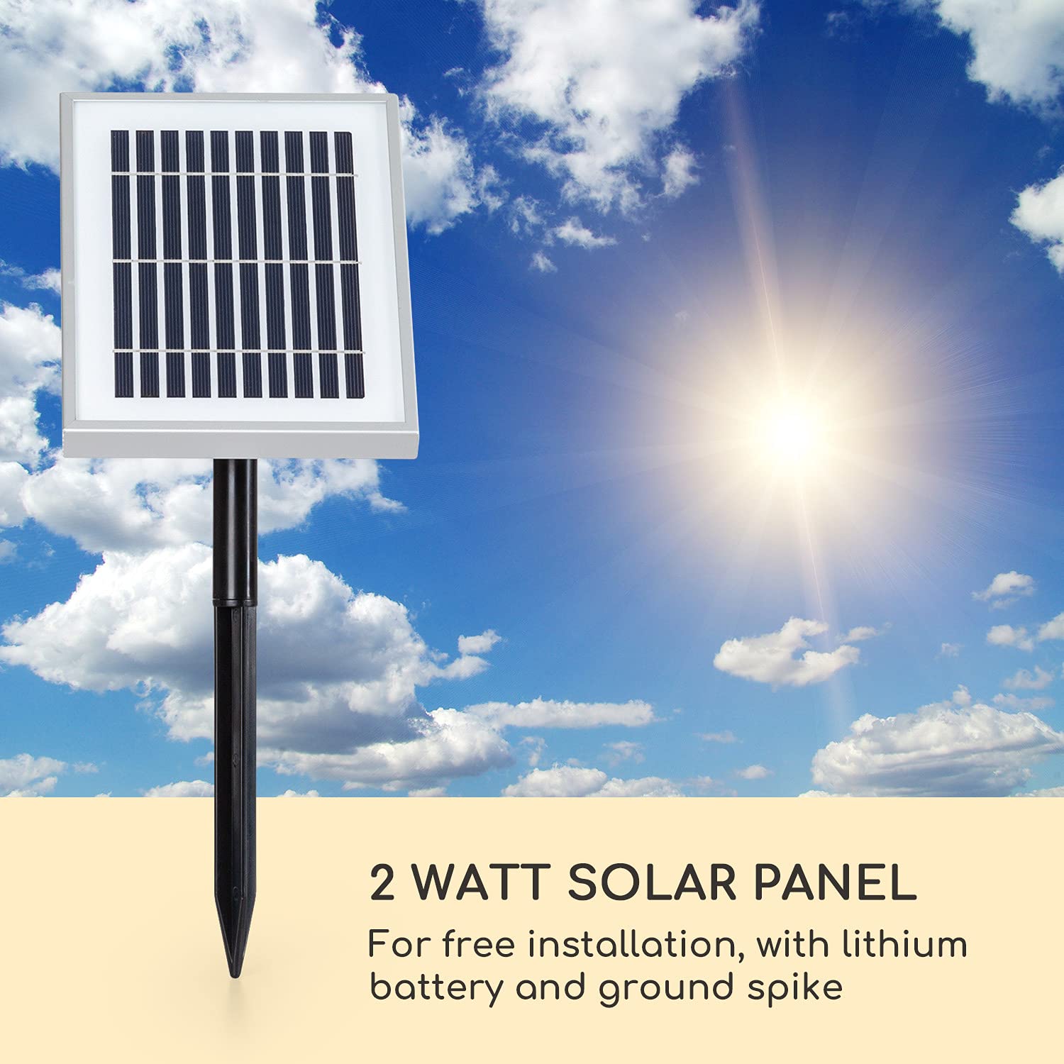 blumfeldt Löwenstein Fuente Solar de Pared, Cabeza de león, Bomba Solar de 2 W Polirresina, 4 Luces LED Blancas, 5 m de Cable, Panel con batería de Litio, Tono óxido