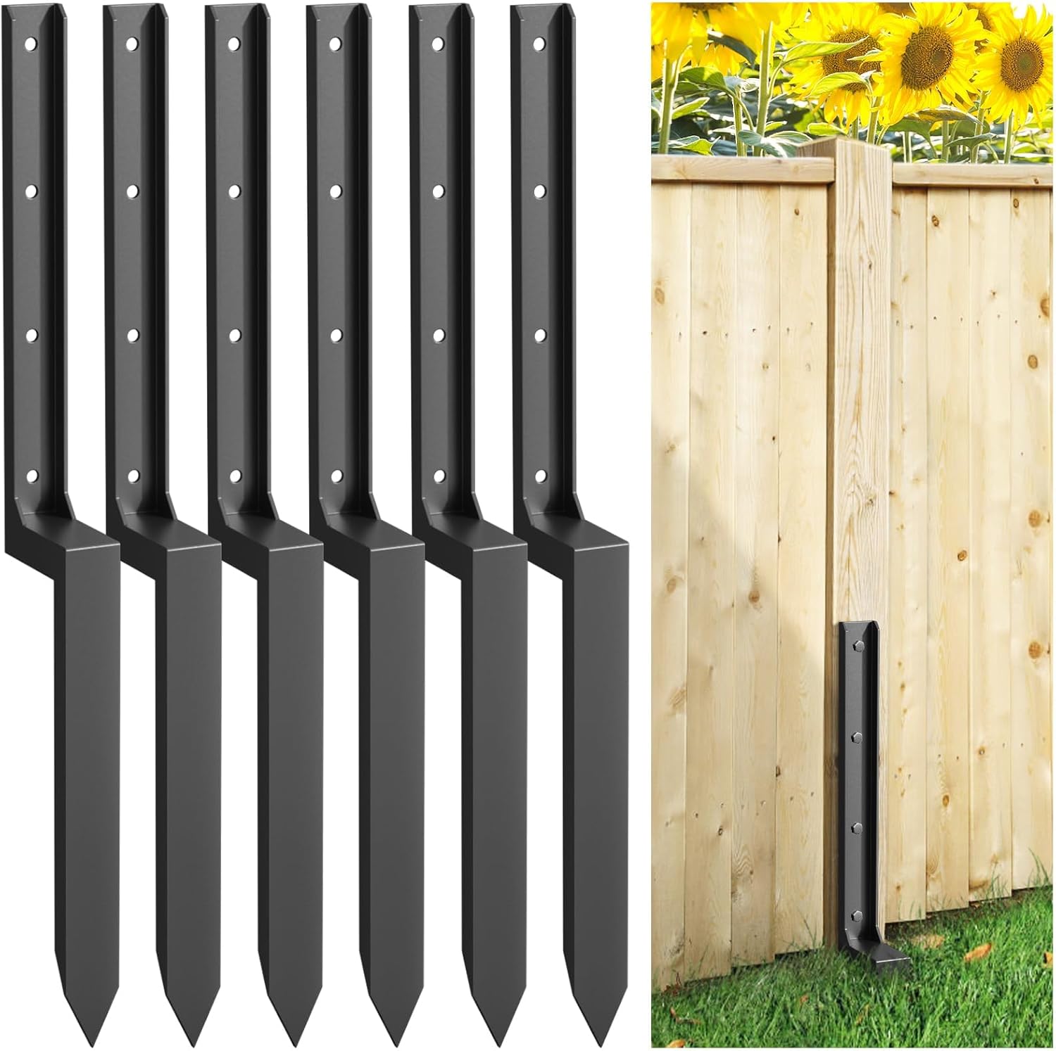 4PCS Fence Post Repair Kit, Heavy Duty Fence Post Repair Stakes, Anchor Ground Spike for Fix Broken Wooden Support