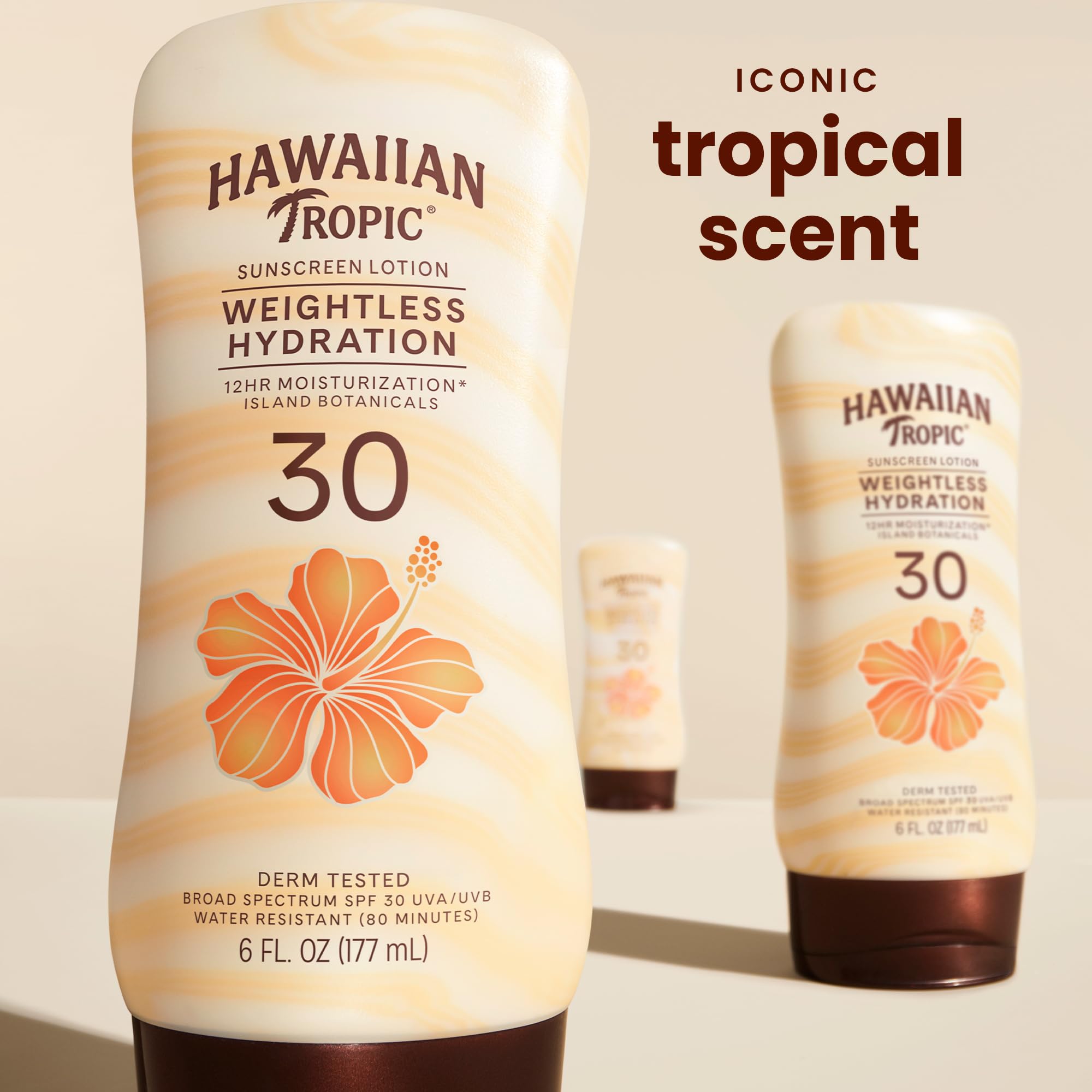 Hawaiian Tropic SPF 30 Broad Spectrum Sunscreen, Silk Hydration Weightless Moisturizing Sunscreen Lotion, 6 Fl Oz, Twin Pack