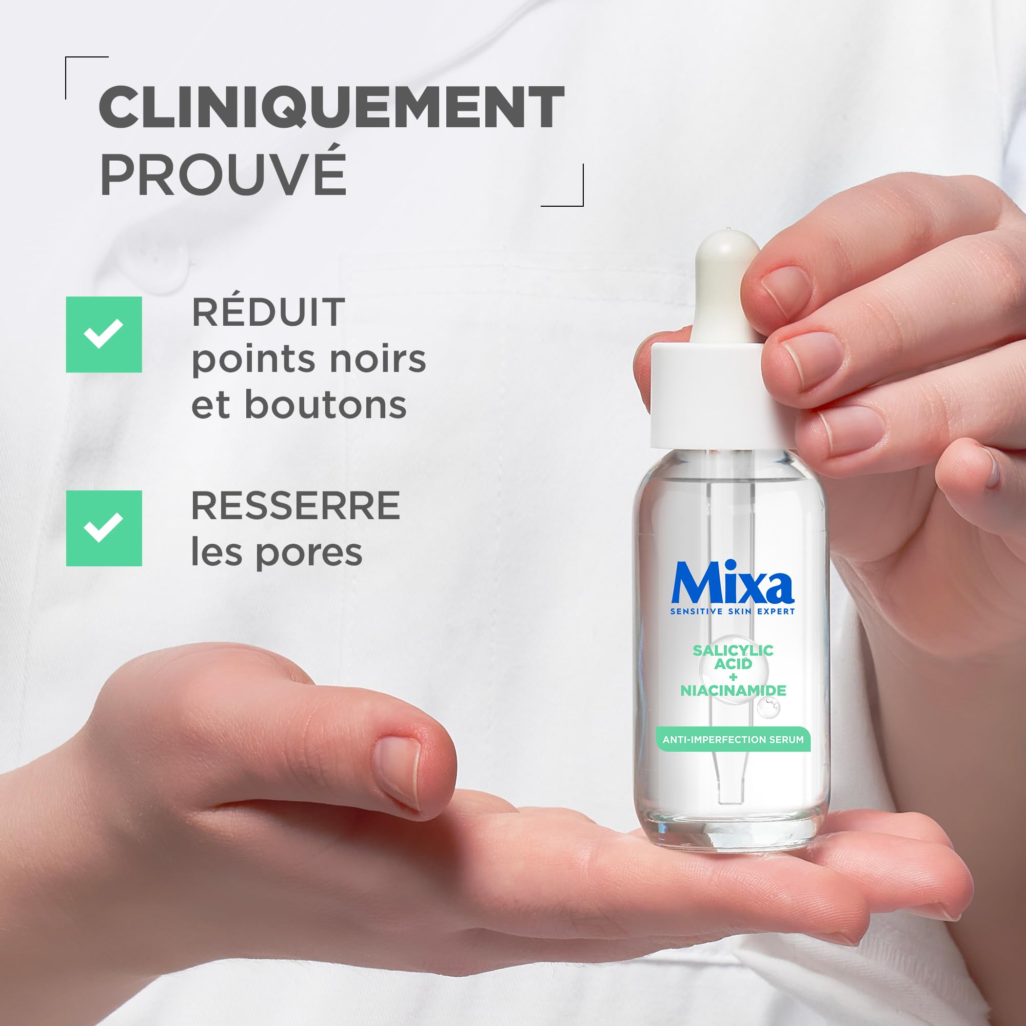 Mixa - Blemish Serum - For Blemished Skin - Enriched with Salicylic Acid and Niacinamide - 30ml, Anti-impurities, 30 ml (Pack of 1) - Image 2