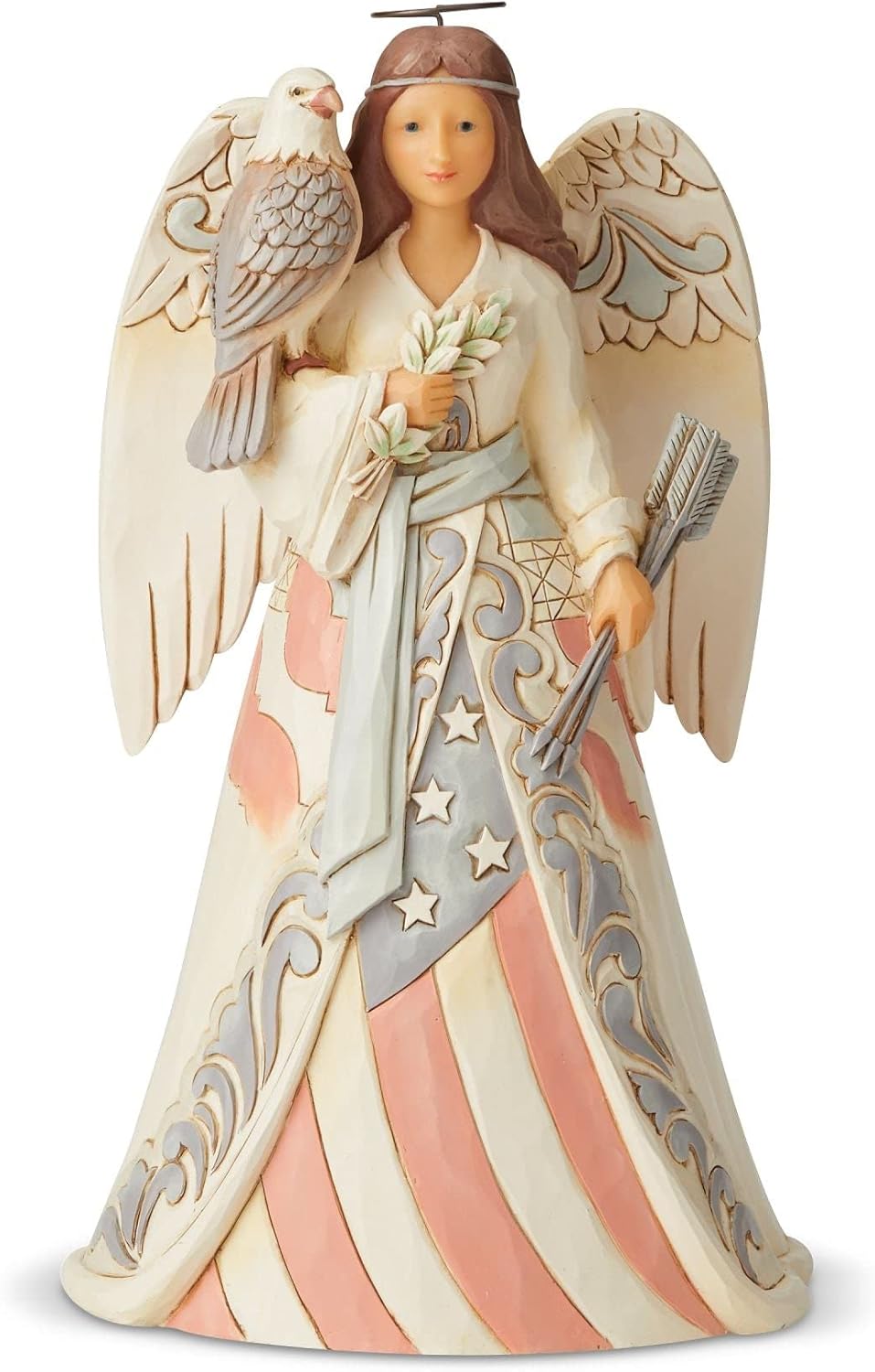 ENESCO Jim Shore White Woodland Patriotic Angel Figurine 6005256 New, 9.1 in H x 4.7 in W x 5.5 in L