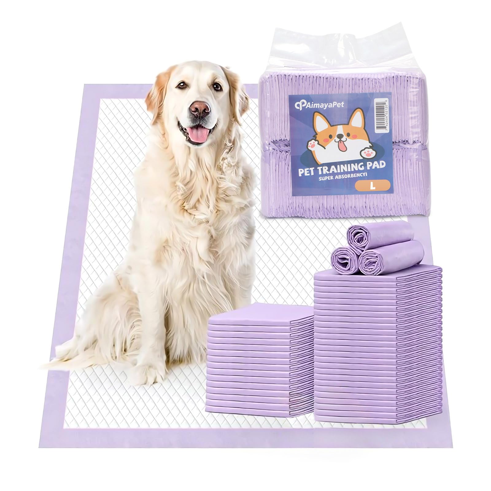 Pet Training Pads Disposable Leak-Proof Pee Pad Quick Drying No Leaking Thicken 6 Layers Super Absorbent Training Pads For Dog Puppy Cat Rabbits Pets 60X60CM-Purple(L/40pcs)