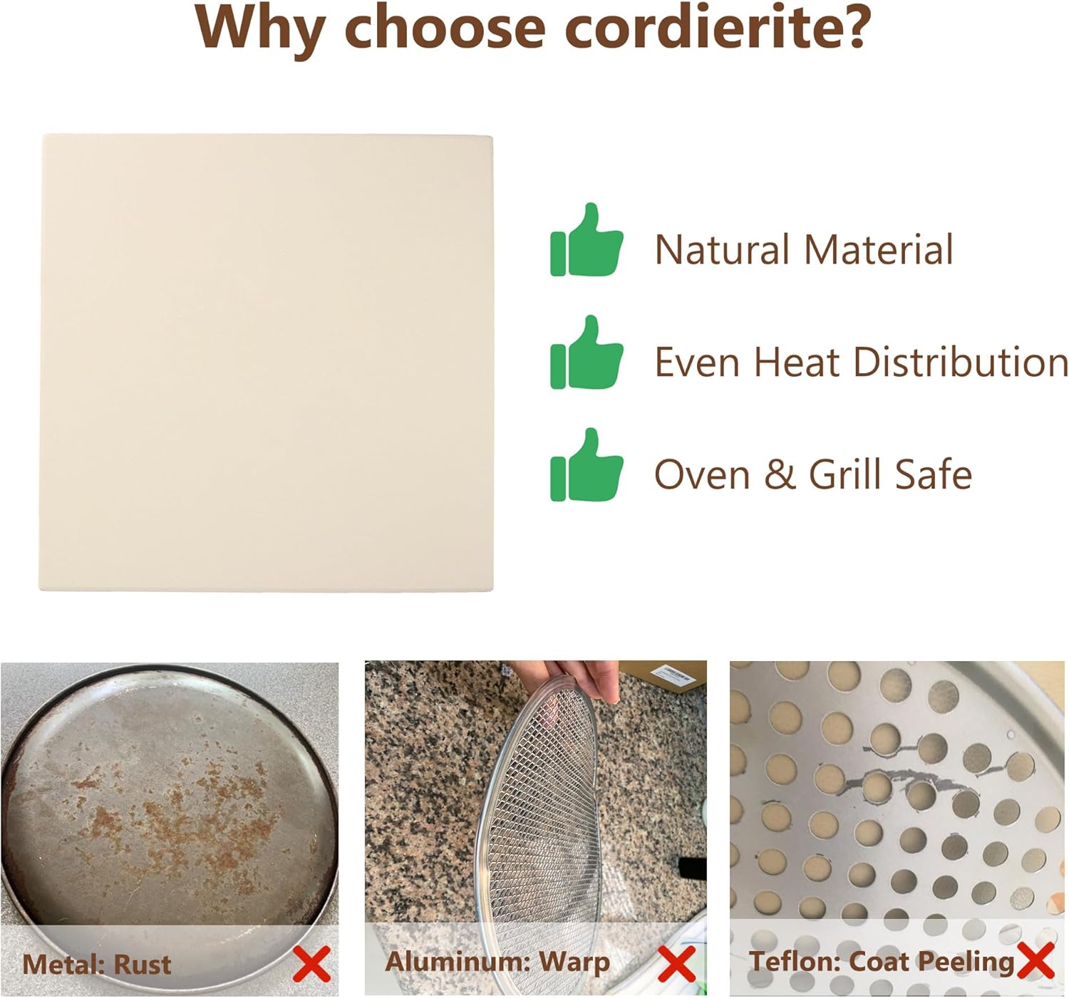 12" x 12" Pizza Stone Square Baking Stone | Premium Cordierite Pizza Grilling Stone for Grill Oven RV Oven | Bake Homemade Golden Crispy Crust Pizza