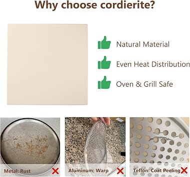 12 x 12 Cordierite Square Pizza Stone for Oven or BBQ Grill
