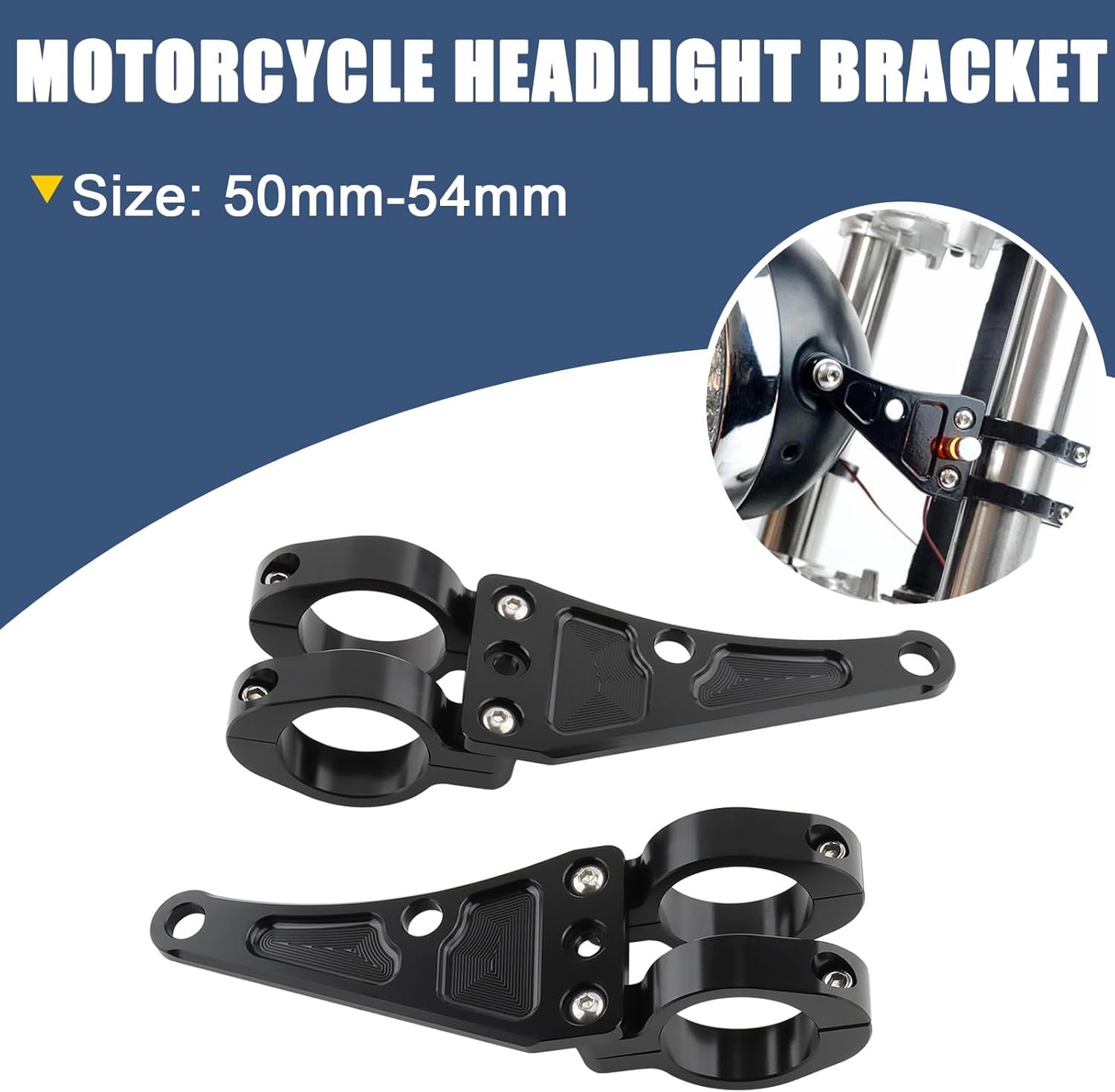 Motorcycle Headlight Bracket CNC 50-54mm Fork Headlamp Mount Brackets for Harley Indian Victory Honda Yamaha Kawasaki Suzuki Ducati Cafe Racer Chopper Bobber Universal