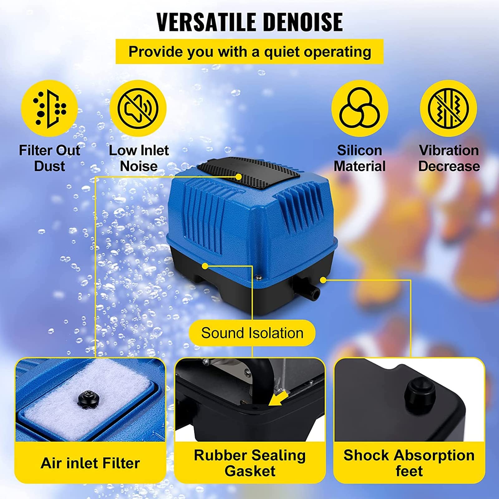Bomba De Aire para Acuarios, Bomba De Oxígeno Silenciosa 40W, con 17 Salidas Difusor, Flujo De Aire Máximo 85L/ Min, para Estanque De Peces, Acuario, Hidroponía, Tratamiento De Residuos